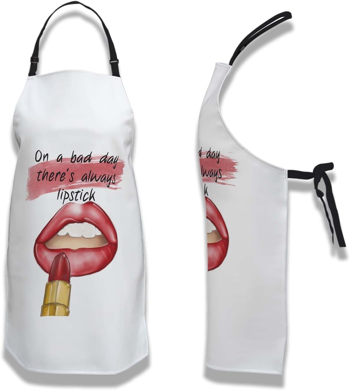Kitchen Apron for Women Red Lips Quotes on a Bad Day There’s Always Lipstick Funny Aprons for Men for Cooking Restaurant BBQ Painting Crafting Gardening 27” (W) x 31” (H), Waterproof Apron