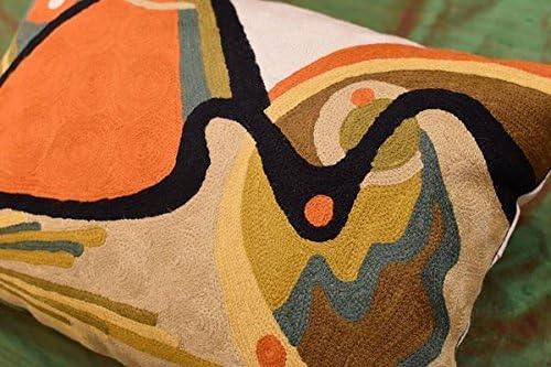 Lumbar Modern Pillow Cover - Kandinsky in Flow Burnt Orange Abstract Farmhouse Pillowcase Modern Chair Cushion Contemporary Outdoor Cushions Hand Embroidered Wool Size 14x20