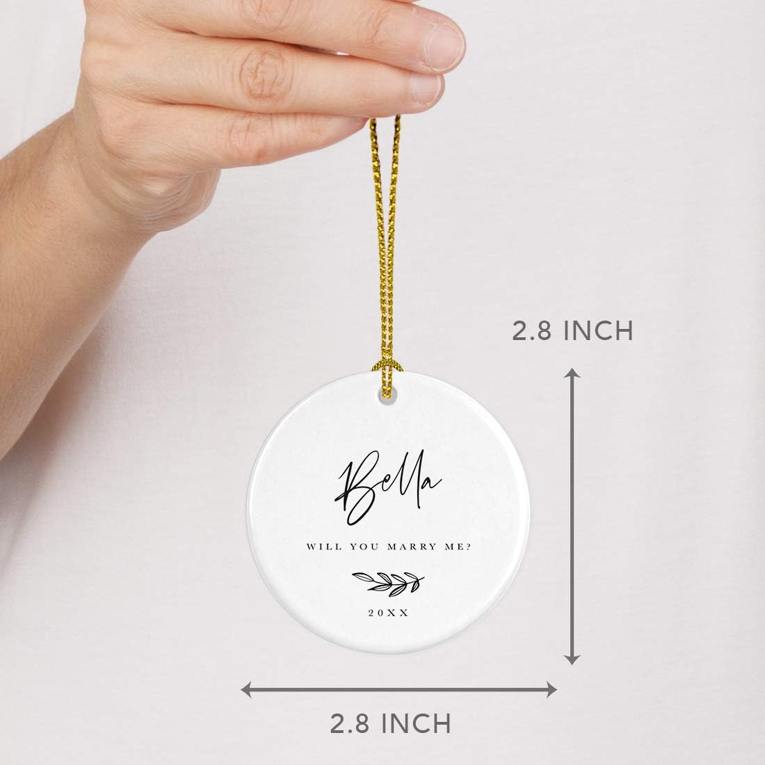 Andaz Press Personalized Engagement Proposal Round Ceramic Porcelain Christmas Tree Ornament Keepsake Gift, Olivia Will You Marry Me?, Antique Handdrawn, 1-Pack Will You Marry Me Christmas Ornament