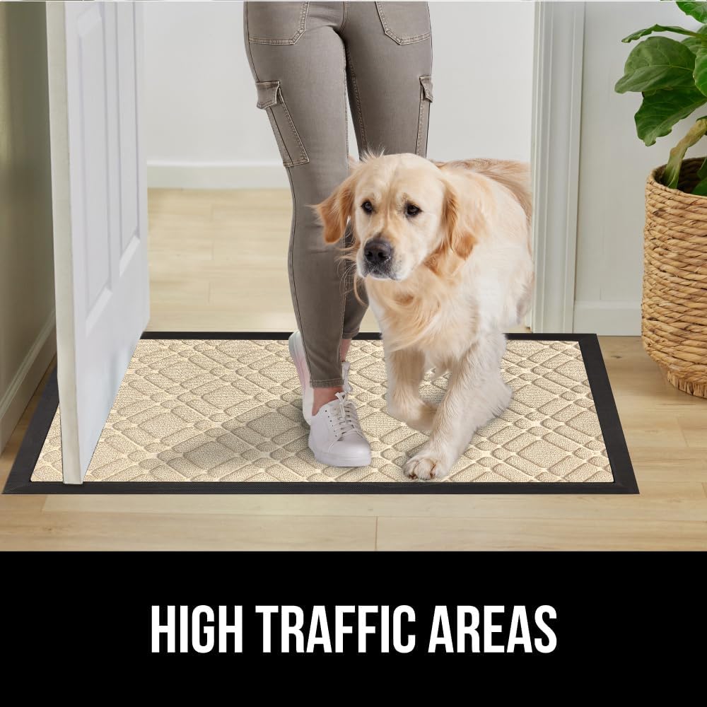 GORILLA GRIP 100% Waterproof All-Season WeatherMax Doormat 35x23, US Designed Natural Rubber, Stain and Fade Resistant, Low Profile Indoor Outdoor Door Mats, Easy Clean Patio Mat, Modern Latte