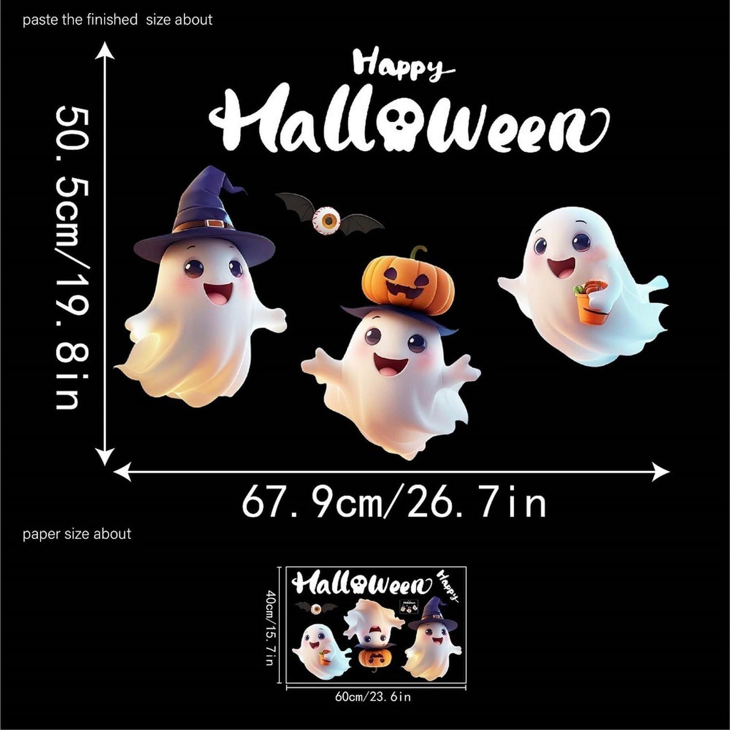 Halloween Window Clings for Glass Fall Static Cling Window Decals 1PCS Cute Ghost Pumpkin Autumn Reusable Window Stickers Home School Office Decorations