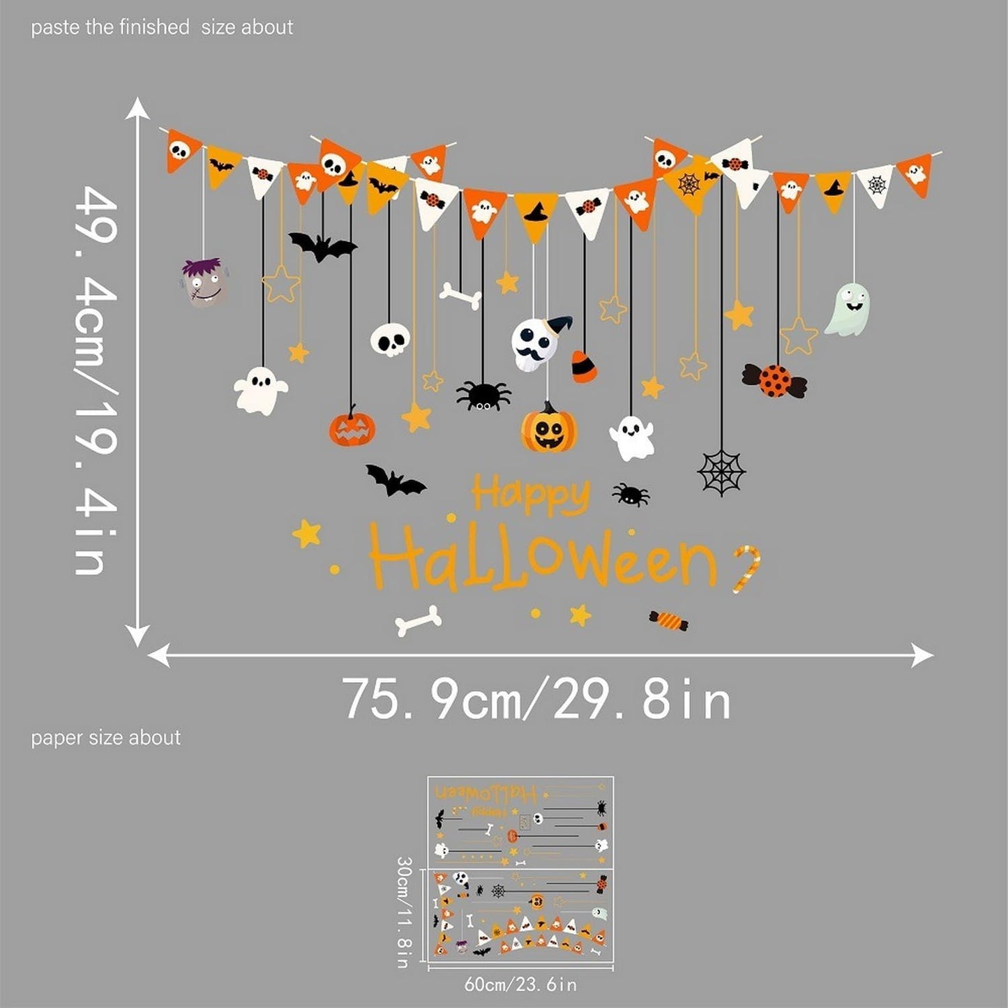 Halloween Window Clings for Glass Fall Static Cling Window Decals 1PCS Cute Ghost Pumpkin Candy Spider Autumn Reusable Window Stickers Home School Office Decorations