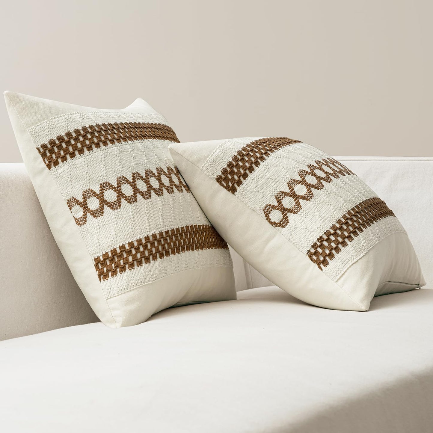 MIULEE Set of 2 Coco Brown Boho Decorative Pillow Covers 18x18 Inch Farmhouse Rustic Couch Throw Pillows Modern Spring Cotton Cushion Covers Retro Cute Macrame Woven Home Decor for Bed Sofa Chair