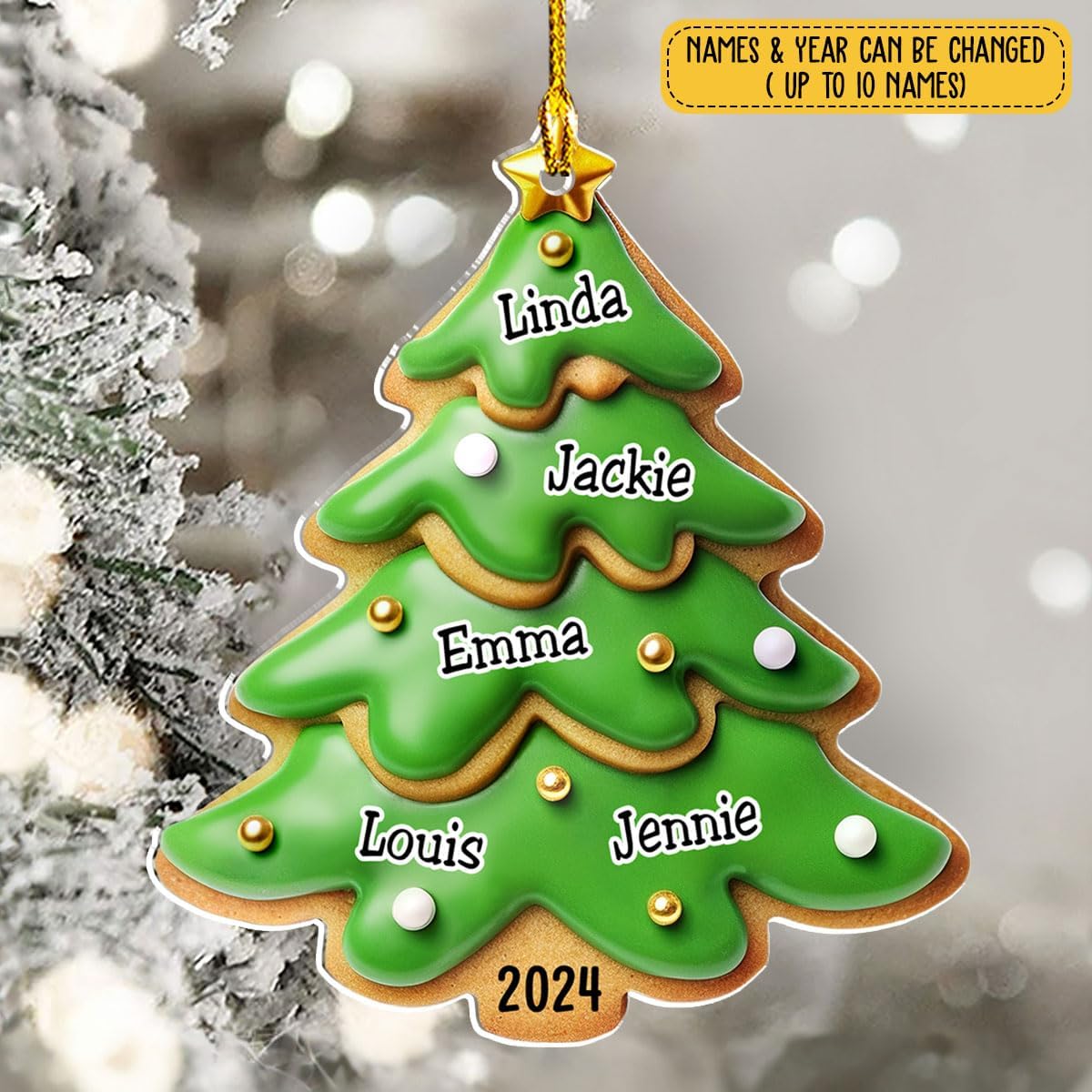 Family Gingerbread Name - Personalized Custom 3D Inflated Effect Acrylic Ornament Family Members and Pets Ornament Gifts for Family Tree Decoration (A05, 8 Names)