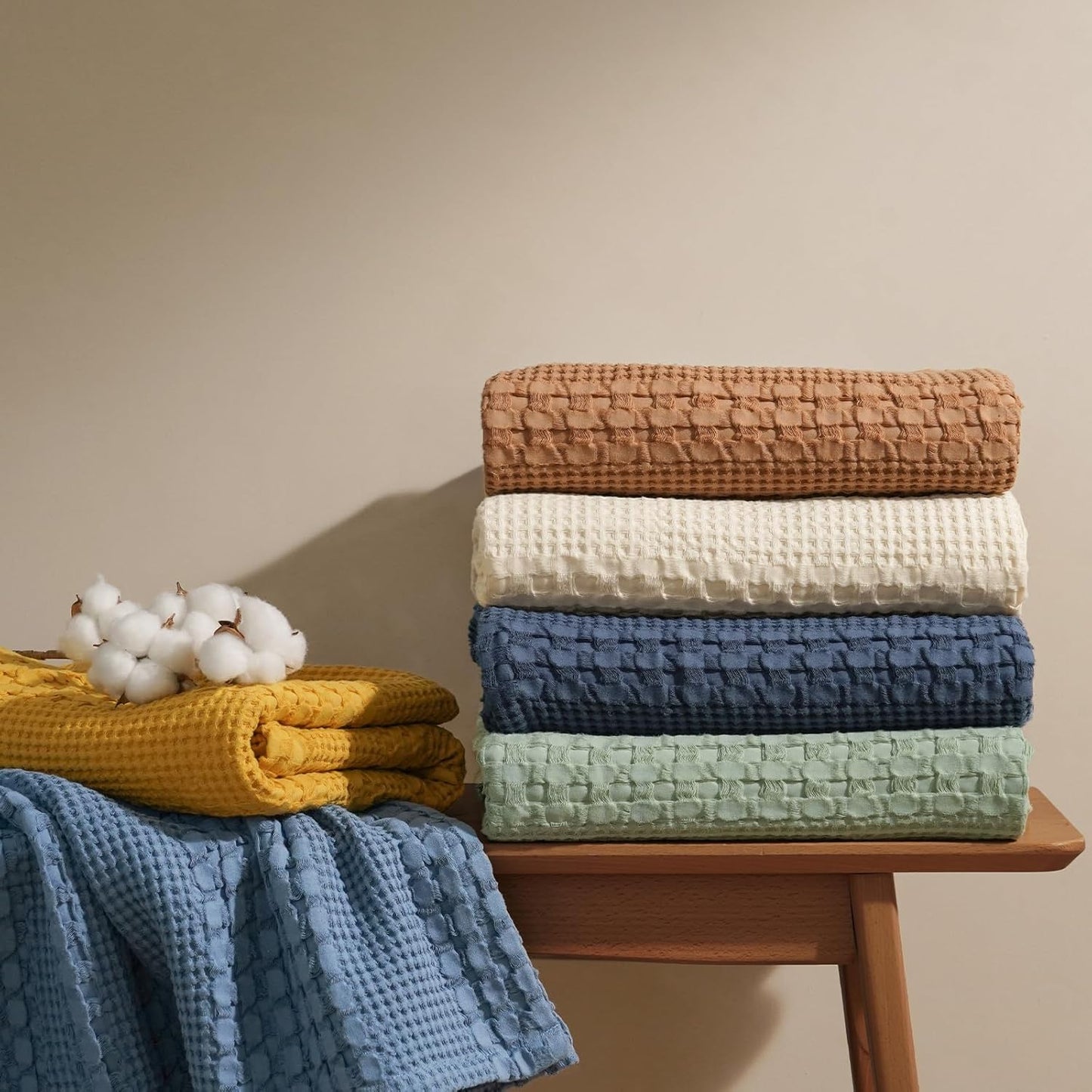 PHF 100% Cotton Waffle Weave Blanket King Size, Soft Lightweight Breathable Cozy Summer Blankets for Bed, Luxury Aesthetic Woven Bedding for Home Decor, 108"x90", Sage Green