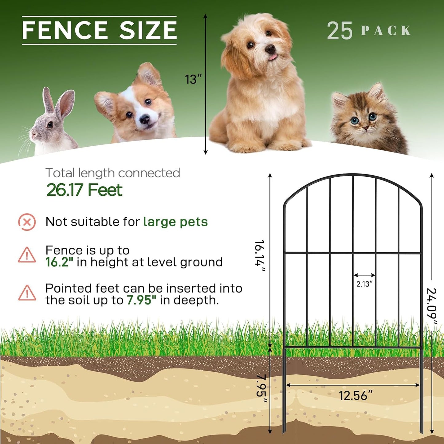 Goovilla Garden Fence, Total 27ft(L) x 24in(H) Garden Fencing Animal Barrier, 25 Pcs Rustproof Metal Fence Panels, Black No Dig Fence, Decorative Garden Fences and Borders for Dogs, Flower Bed, Patio