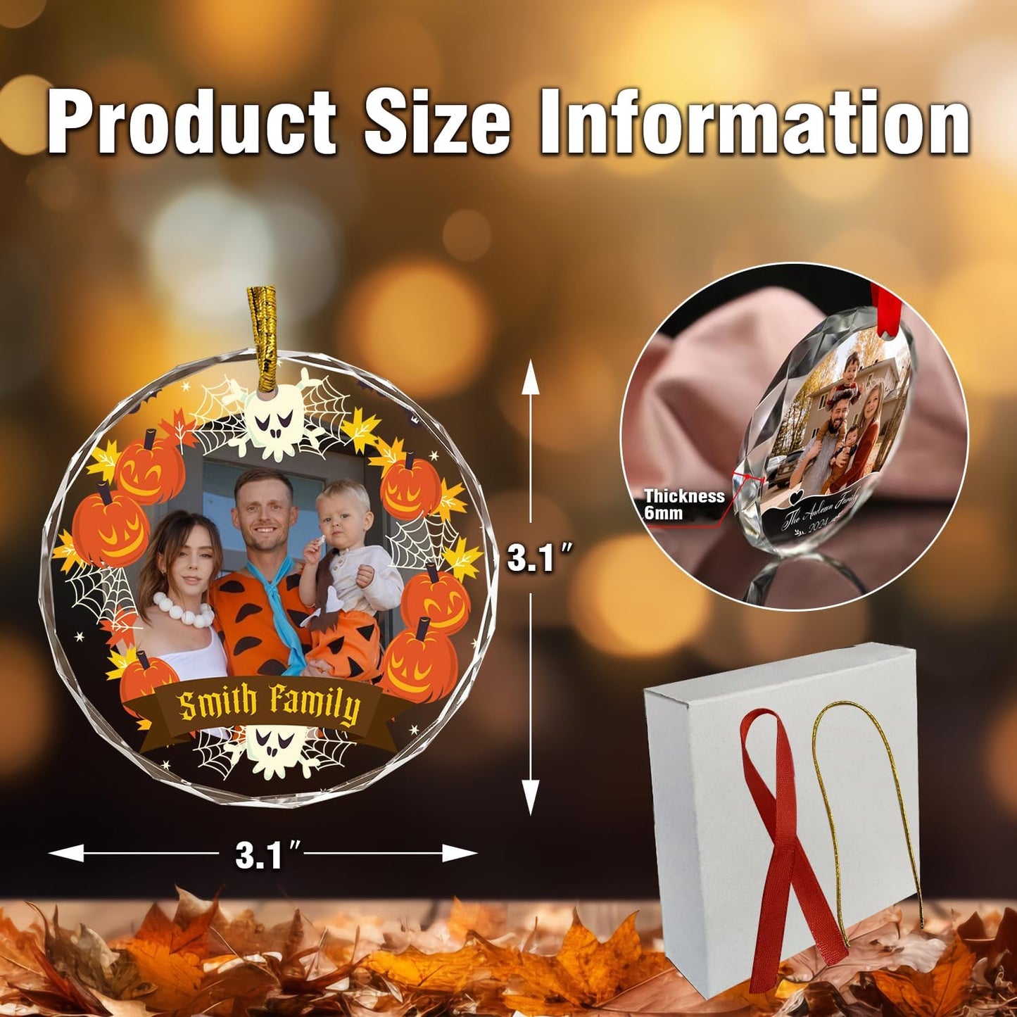 Custom Crystal Ornament, Personalized Halloween Family Hanging Ornament, Halloween Spooky Glass Hanging Decor, Spooky Pendent, Ghost and Pumpkin Hanging Gifts for Mom/Dad