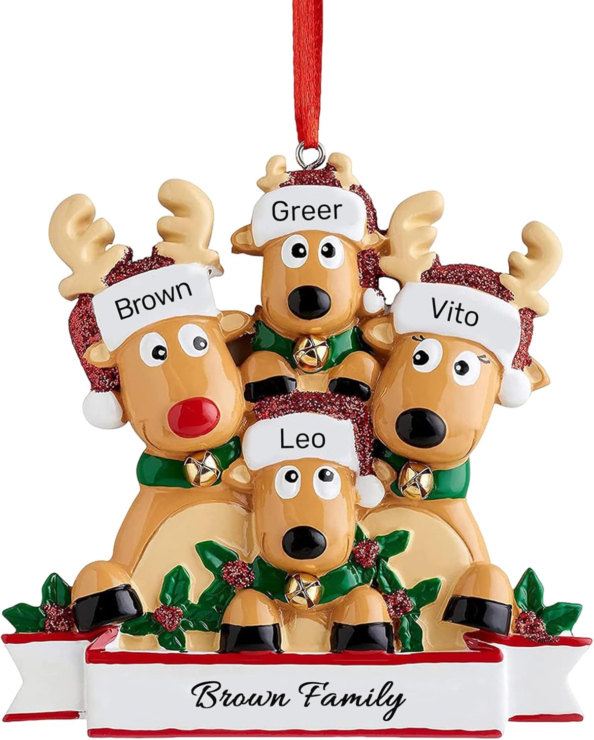 Personalized Christmas Ornaments 2025, Custom Reindeer Family Ornaments for Trees with Names, Handcrafted Christmas Deer Decorations for 2-8 Members, Meaningful Xmas Family of 4