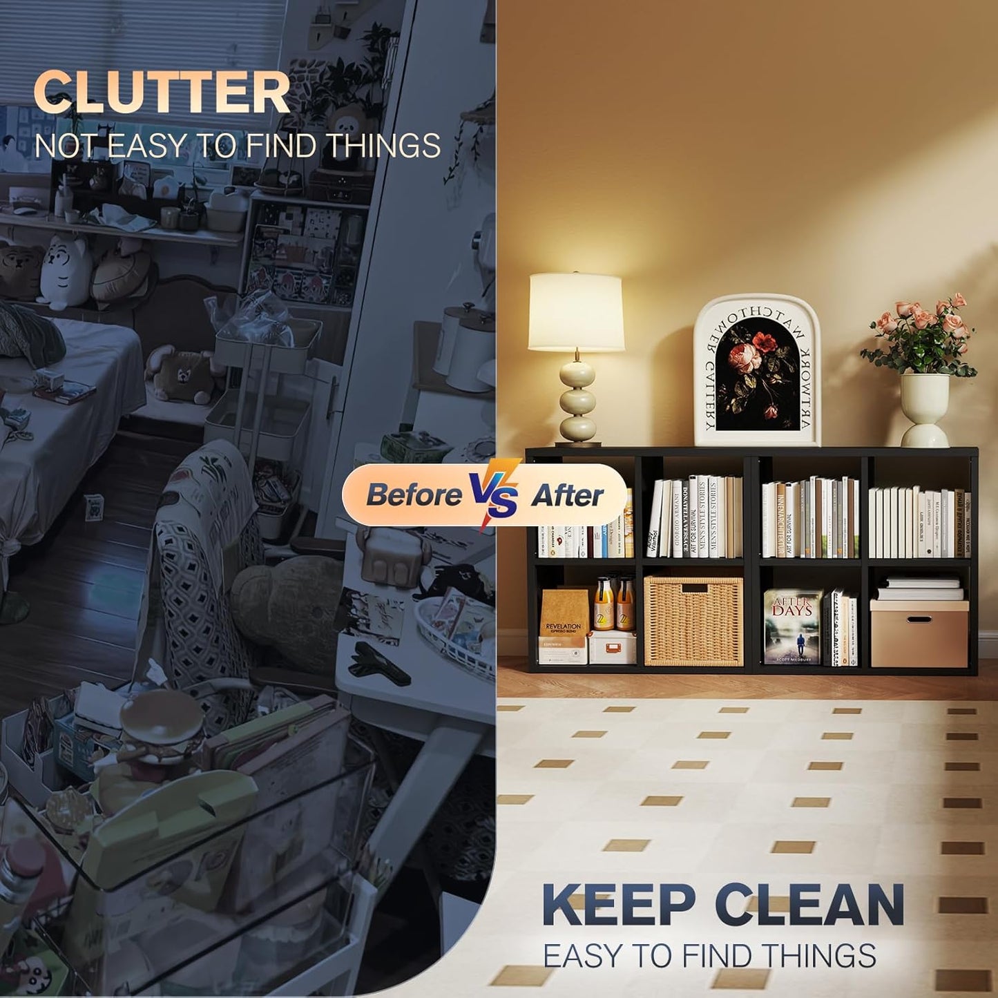 4 Cube Storage Organizer, Cubicle Open Back Decorative Book Shelf, 2-Tier Space Saving Storage Shelf Bookcase, Metal Display Shelf for Living Room,Office,Closet