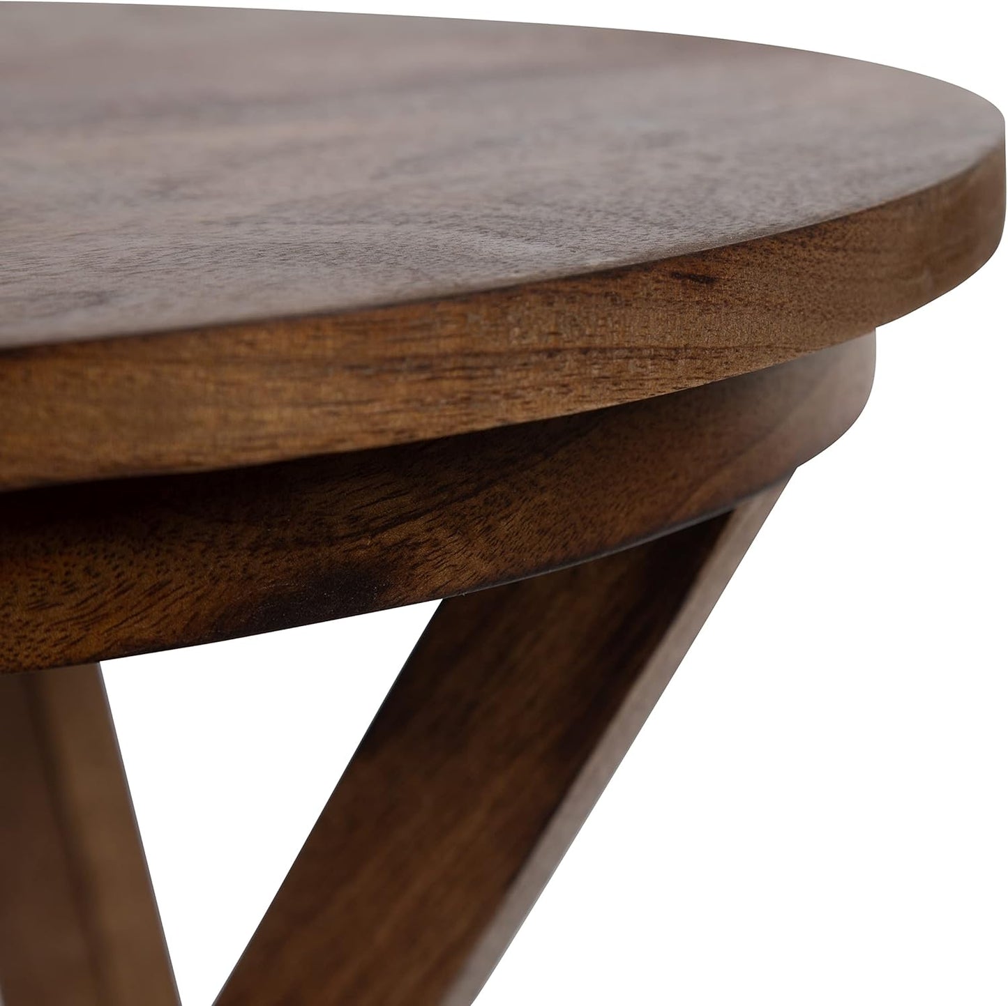 Kate and Laurel Aja Modern Side Table; 15 x 15 x 23; Walnut Brown; Decorative Modern Geometric Wood Bedroom Nightstand Table with Round Tabletop and Unique Slanted Legs