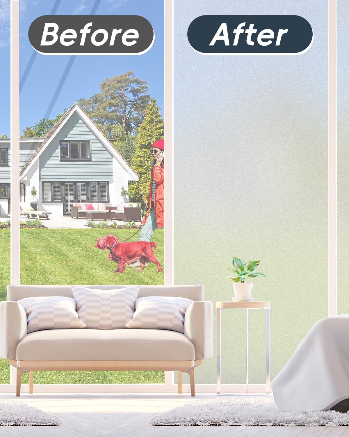 Frosted Glass Window Privacy Film Decorative with Tools, 2 Way Frosting Privacy Film for Glass Windows, Static Cling Tint for Home Anti-UV, Covering Clings 17.5" by 157.4"