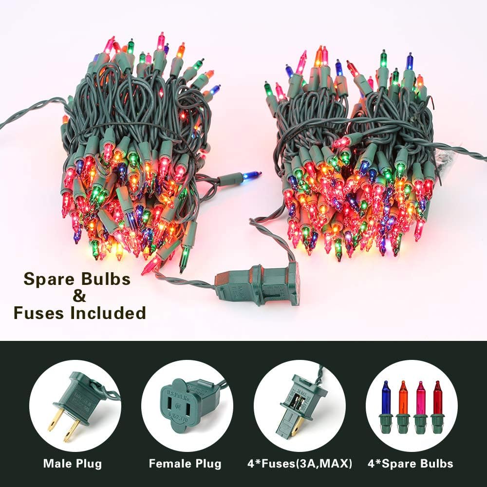 BrizLabs Multicolored Christmas Lights, 69.6ft 300 Count Connectable Christmas Tree Lights, 120V UL Certified Incandescent Light String, Mini Xmas Light for Indoor Xmas Holidays Home Decoration
