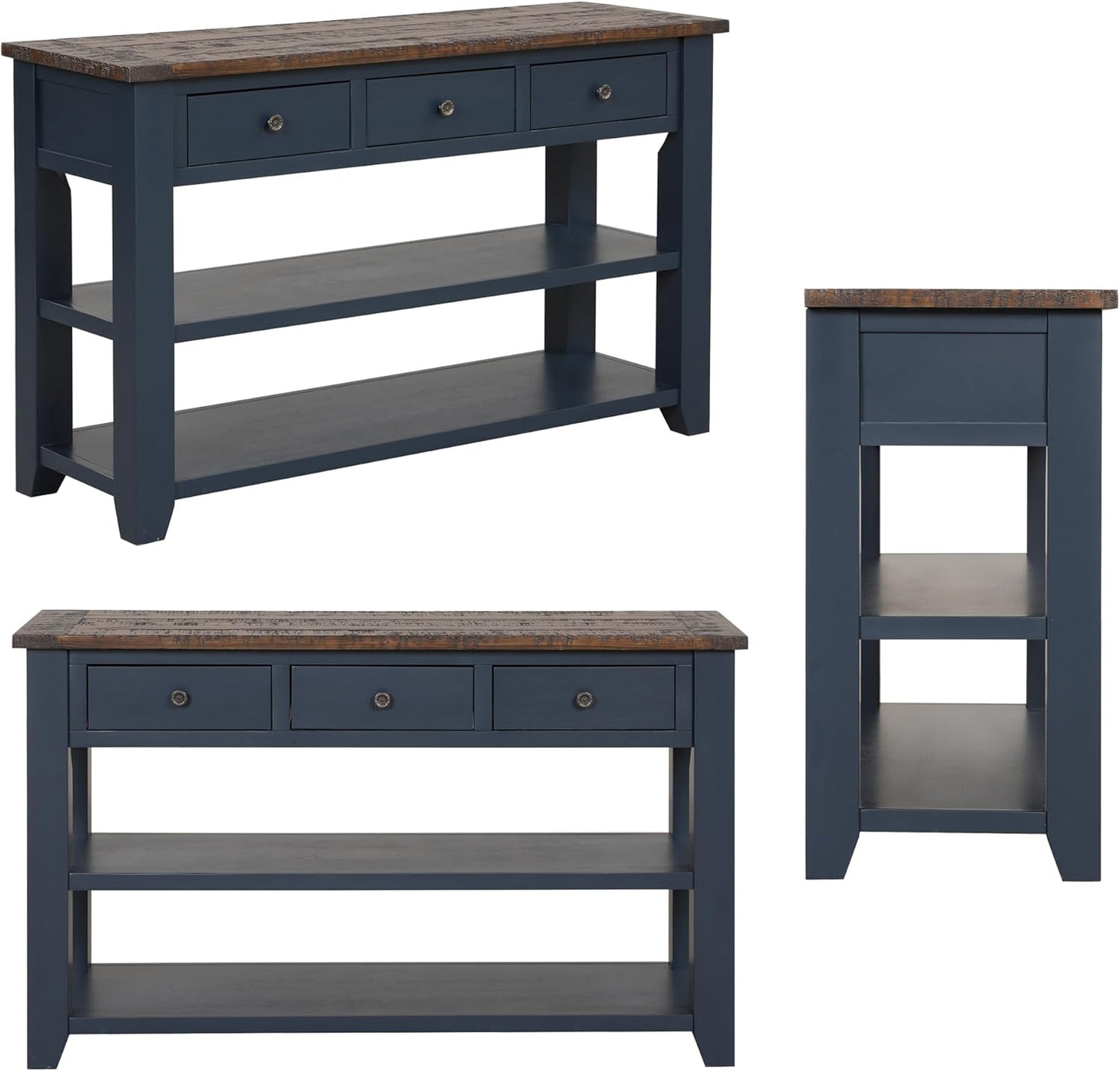 Farmhouse Wood Entry Console Table 48-Inch Modern Sofa Entryway Table with Drawers and Storage Shelves for Entrance Living Room (Blue)