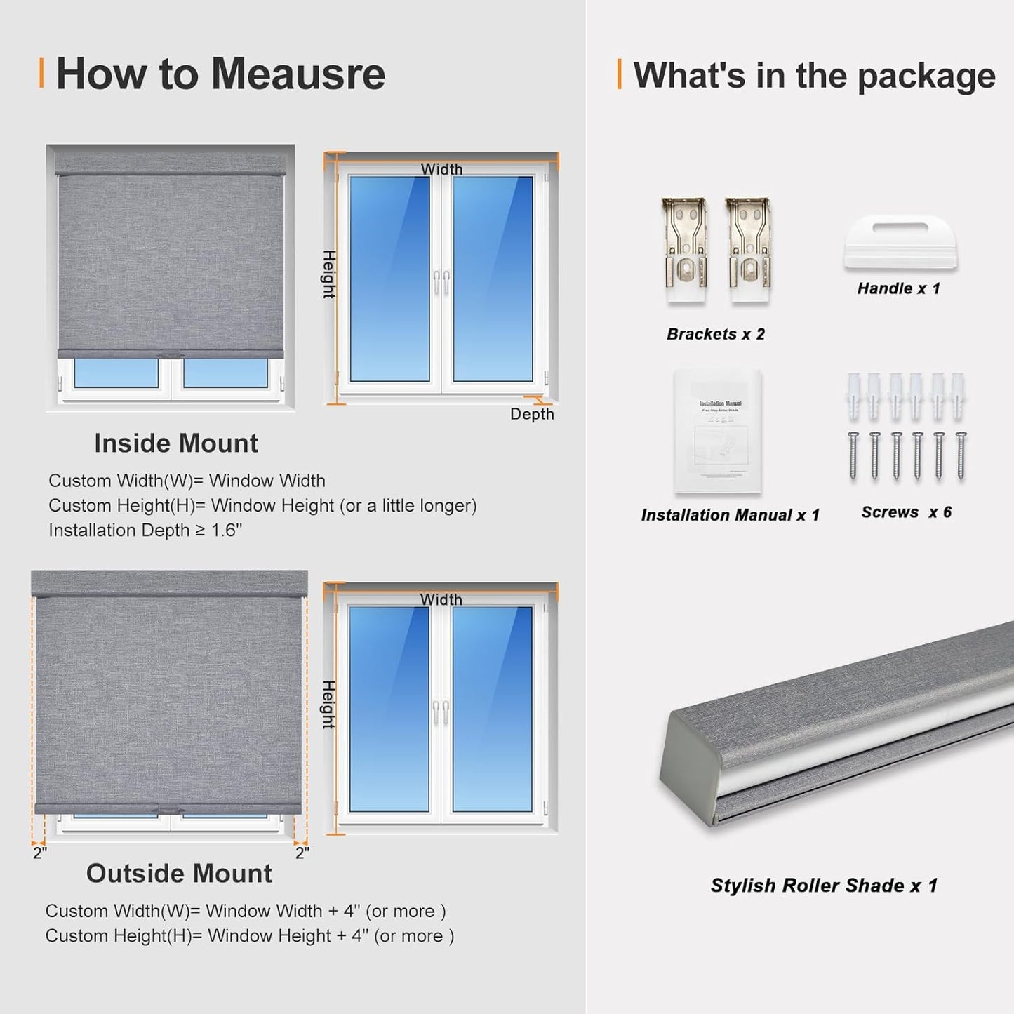 Persilux Blackout Roller Shades for Indoor Windows with Upgraded Cassette, Cordless Shades Window Blinds Pull Down for Doors, Easy to Install for Office/Living Room/Bedroom, Grey(31.5" W x 84" H)