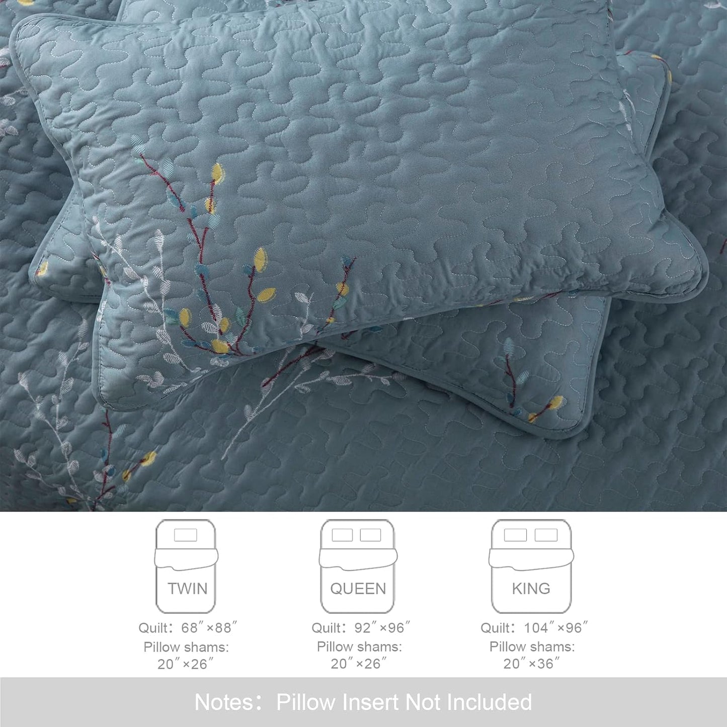 Exclusivo Mezcla Reversible Boho Quilt Set Queen Size, 3 Pieces Flowers Blue All Season Bedspreads, Ultra Soft Floral Coverlet Bedding Set with Printed Pattern (1 Quilt, 2 Pillow Shams)