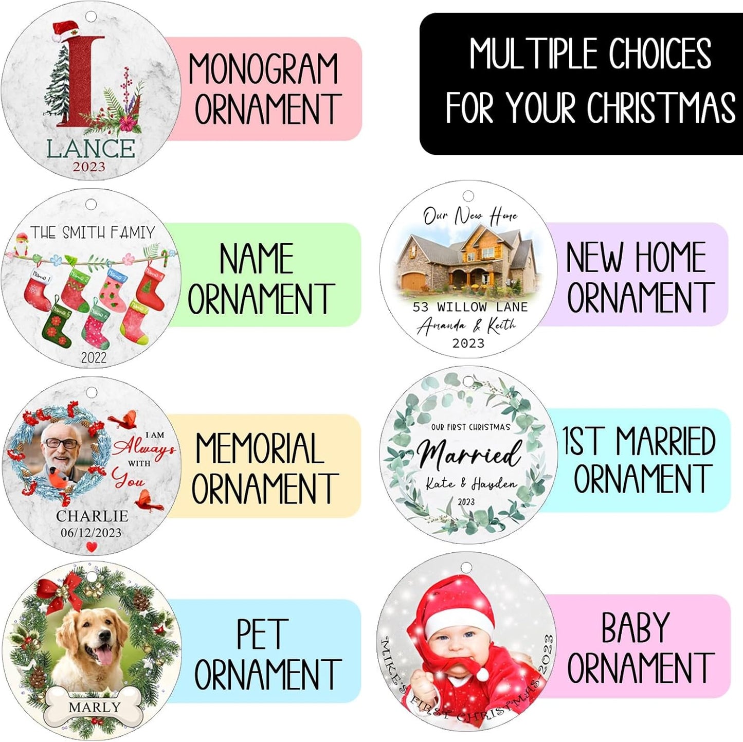 Personalized Christmas Ornaments,Double-Sided Ceramics Picture & Photo Custom New Home Ornament - First Christmas in Our New Home 2025 - First Home Ornament,Hanging Customized Xmas Ornaments