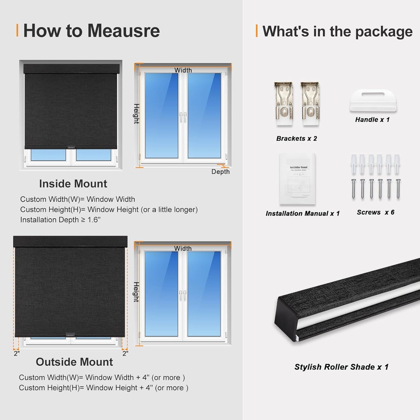 Persilux Free-Stop Cordless Blinds for Indoor Windows with Cover, Window Shades Blackout Roller Blinds, Thermal Insulated Fabric UV Protection for Kitchen, Office, Living Room, Black(34" W x 56" H)