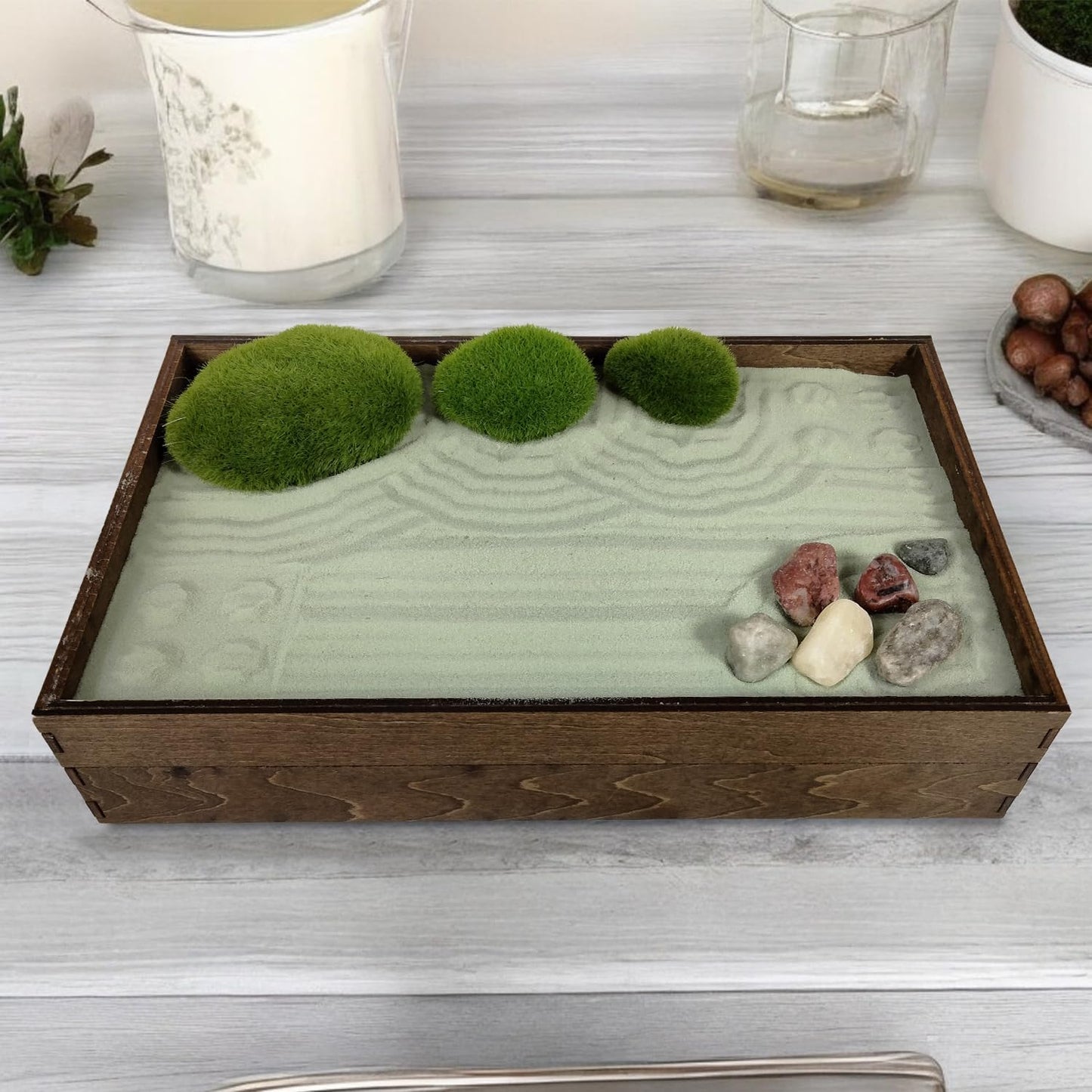 Wooden Stackable Zen Garden | Palo Verde Sand with Rake & Accessories | Minimalist Decor for Relaxation