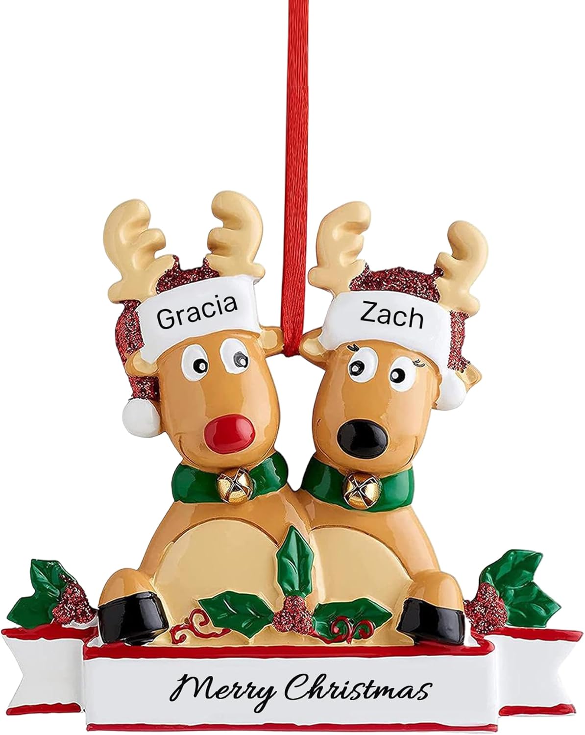 Personalized Christmas Ornaments 2025, Custom Reindeer Family Ornaments for Trees with Names, Handcrafted Christmas Deer Decorations for 2-8 Members, Meaningful Xmas Family of 2