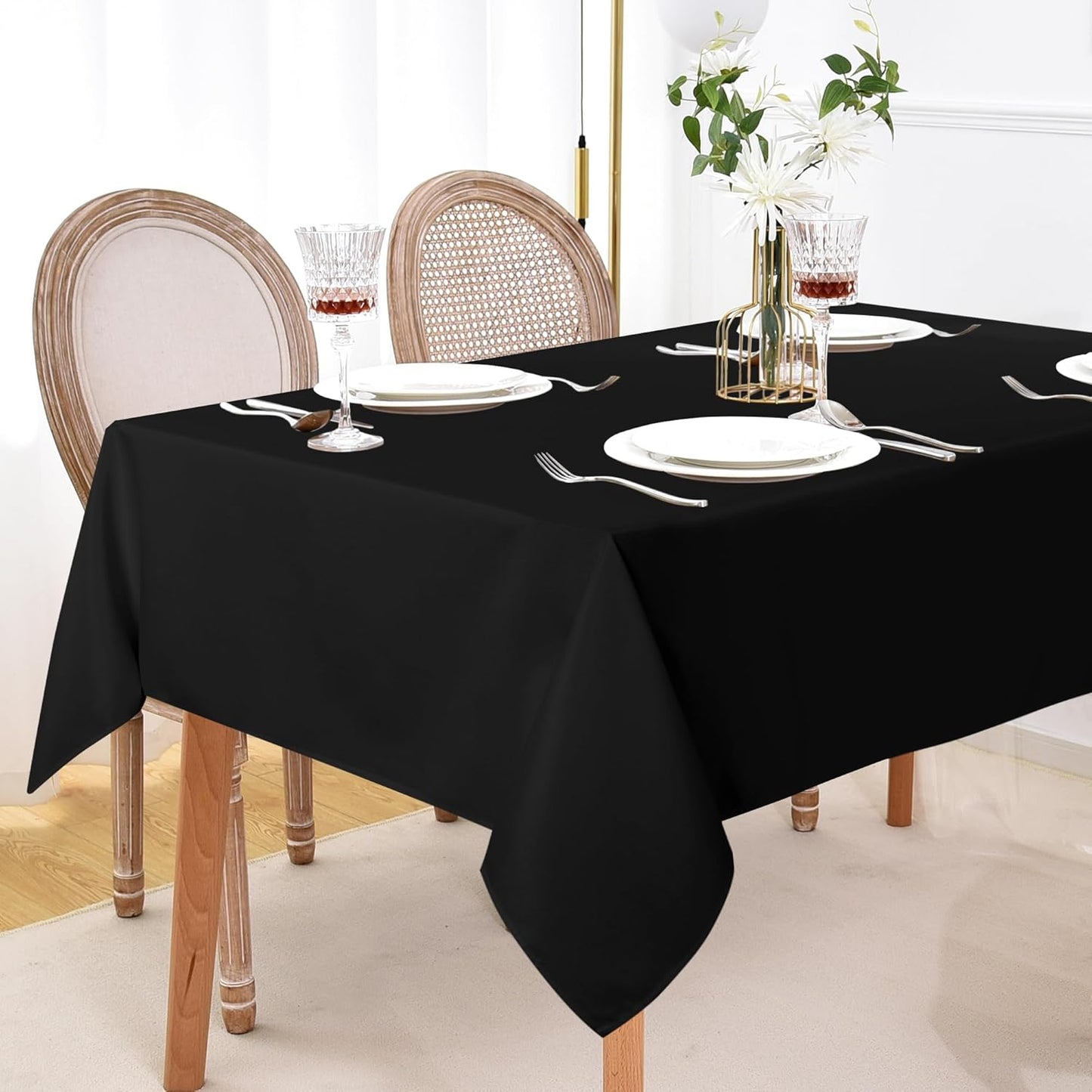 sancua 8 Pack Black Tablecloth 60 x 84 Inch, Rectangle Table Cloth for 4ft Tables - Stain and Wrinkle Resistant Washable Polyester Table Cover for Dining Wedding Banquet Party Buffet Restaurant