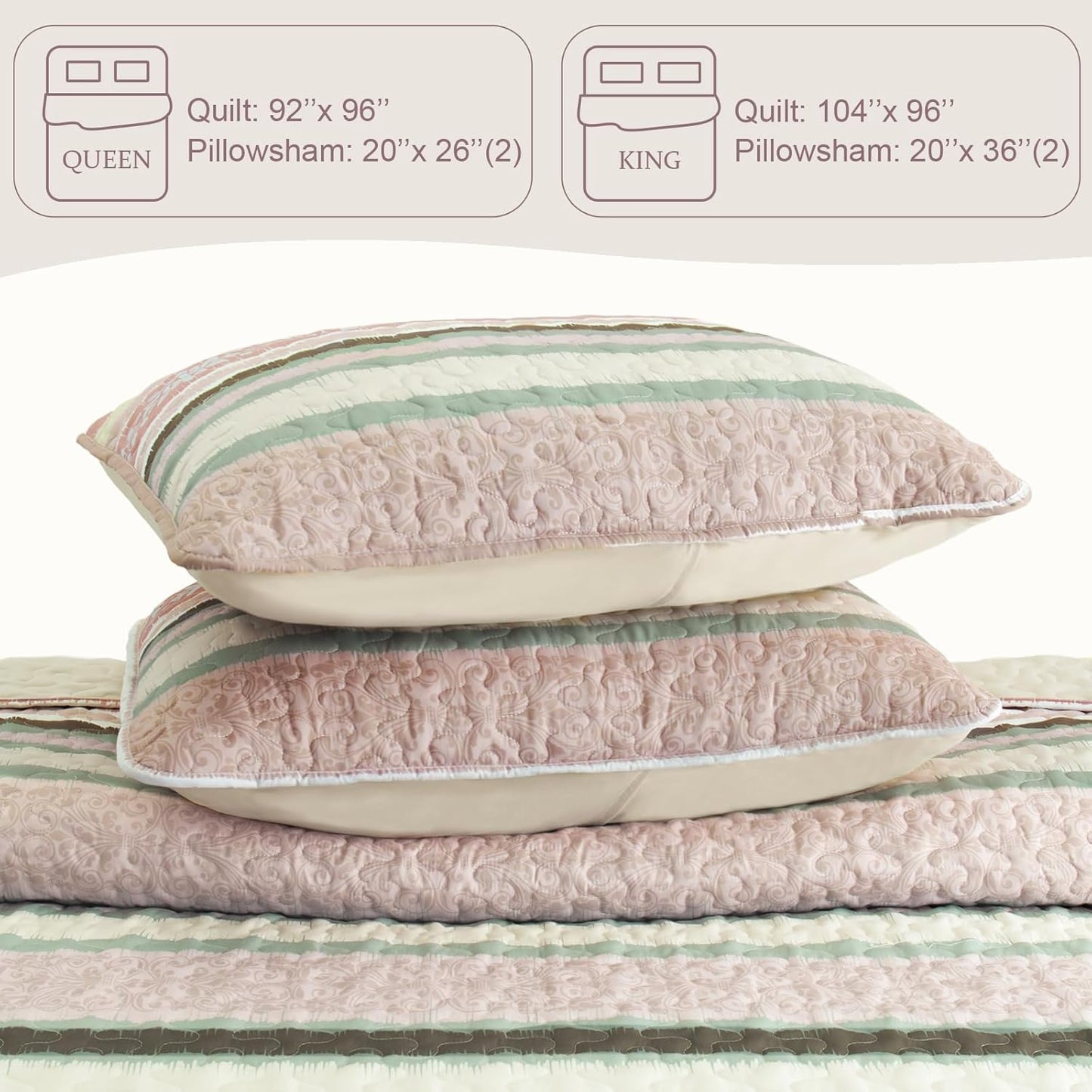 Exclusivo Mezcla Reversible Boho Quilt Set Queen Size, 3 Pieces Bohemian Pink All Season Bedspreads, Ultra Soft Floral Coverlet Bedding Set with Printed Pattern (1 Quilt, 2 Pillow Shams)