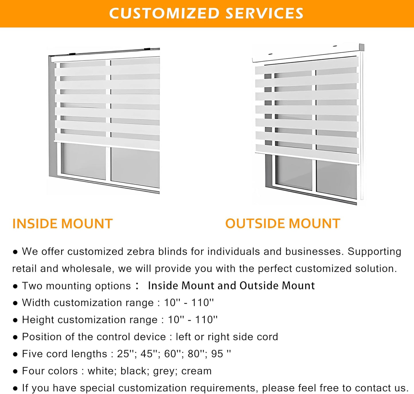 Customize Zebra Blinds for Windows Free-Stop Dual Layer Light Filtering Privacy Sheer Shade Easy to Install (10'' to 100'' Width)(Maximum Height 110'')(Custom Size & Colors)