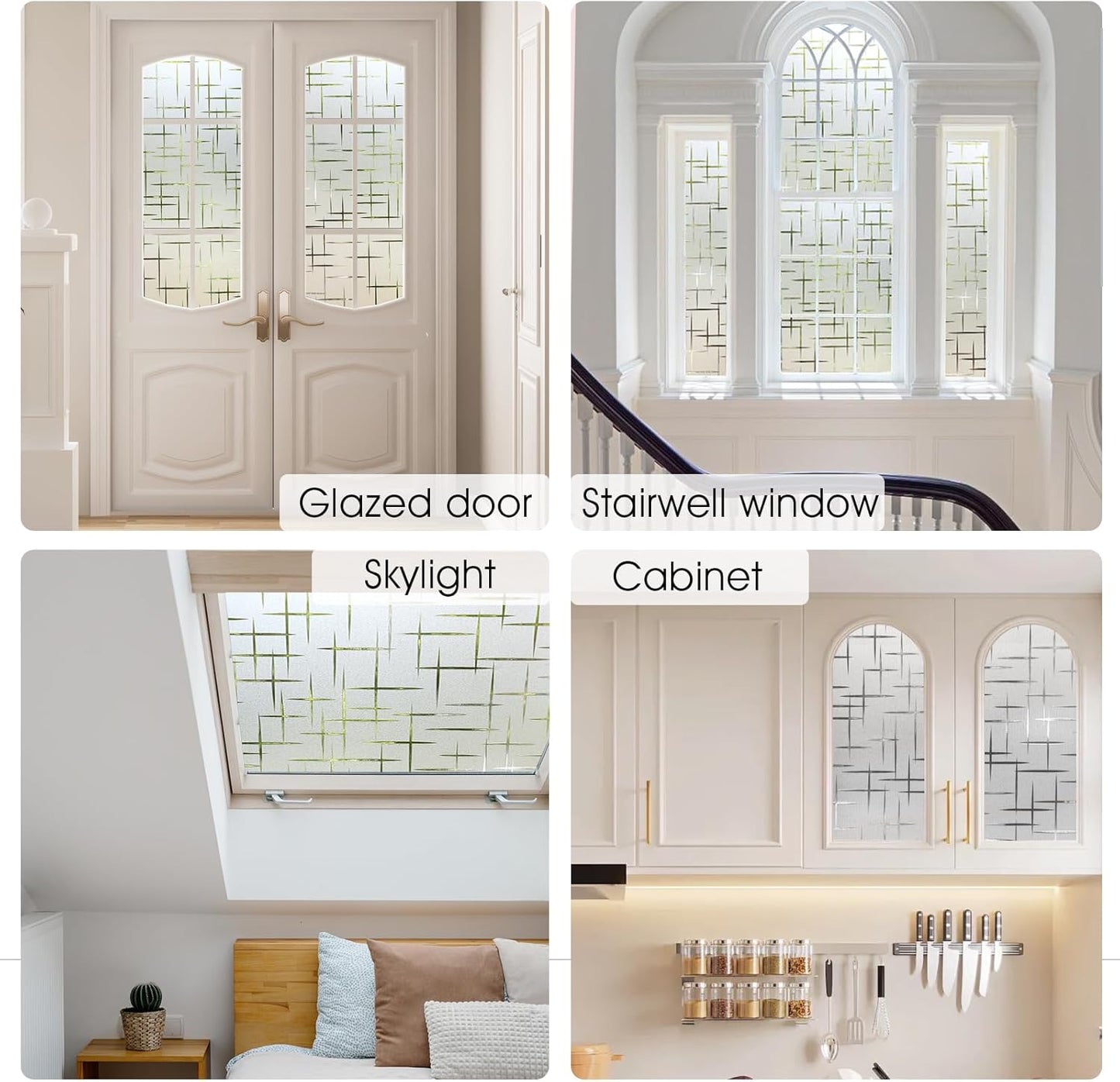 HIDBEA Window Privacy Film, Decorative Staic Cling Frosting Film, Heat Control UV Blocking Non-Adhesive Window Sticker for Home, Cross Pattern,35.4 X 78.7 Inches