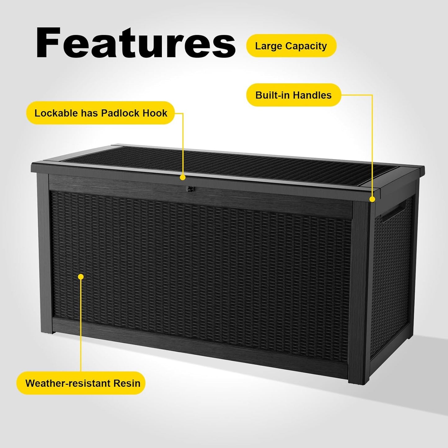 268 Gallon Outdoor Deck Box,Storage Lockable Waterproof Patio Furniture,Garden Tools,Cushions,Pool Accessories Outside Storage Resin Box(Black)