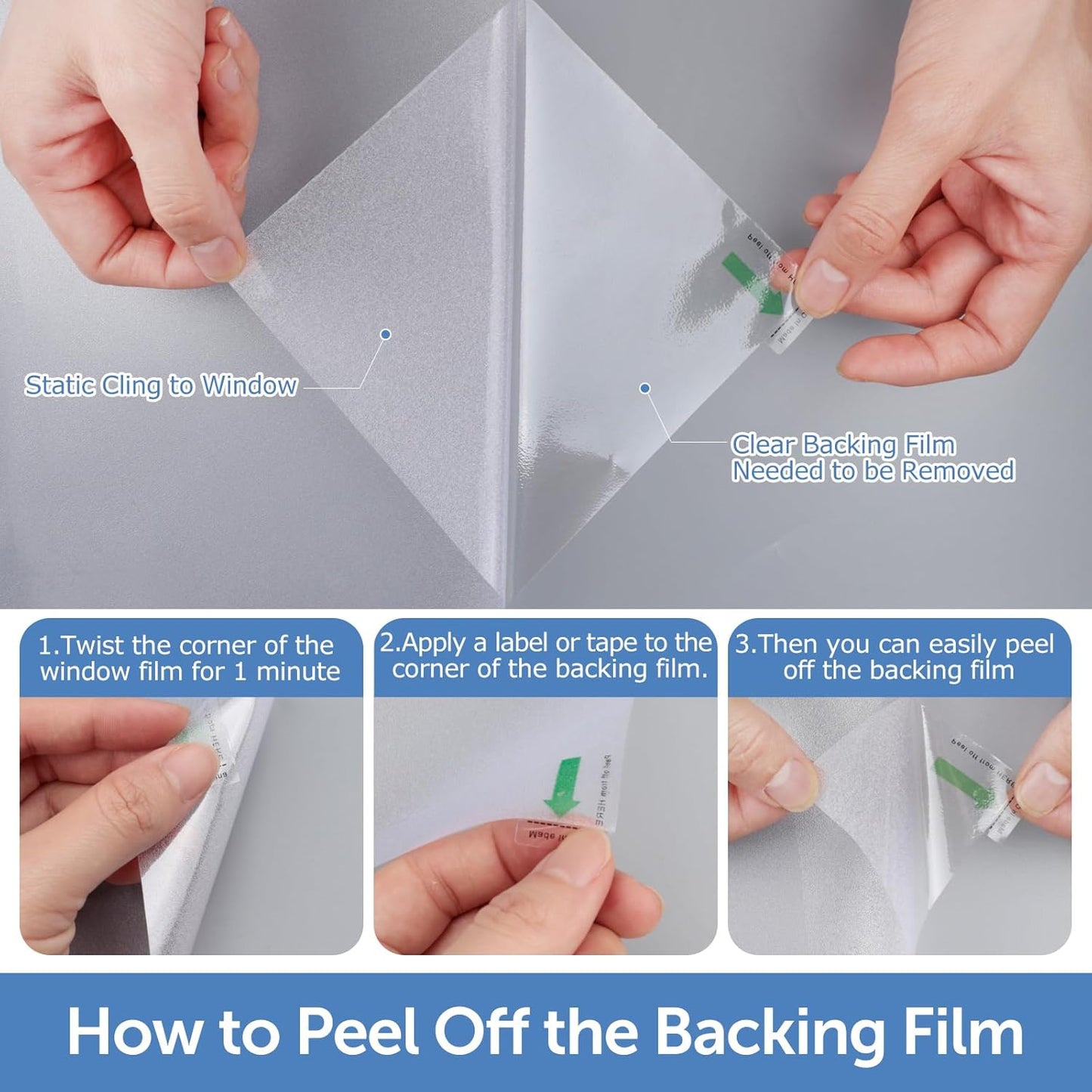 HIDBEA Frosted Window Privacy Film - Non Adhesive Static Cling Glass Stickers Sun UV Blocking Heat Control Door Covering Decals for Home Office, 35.4 x 196.8 Inch