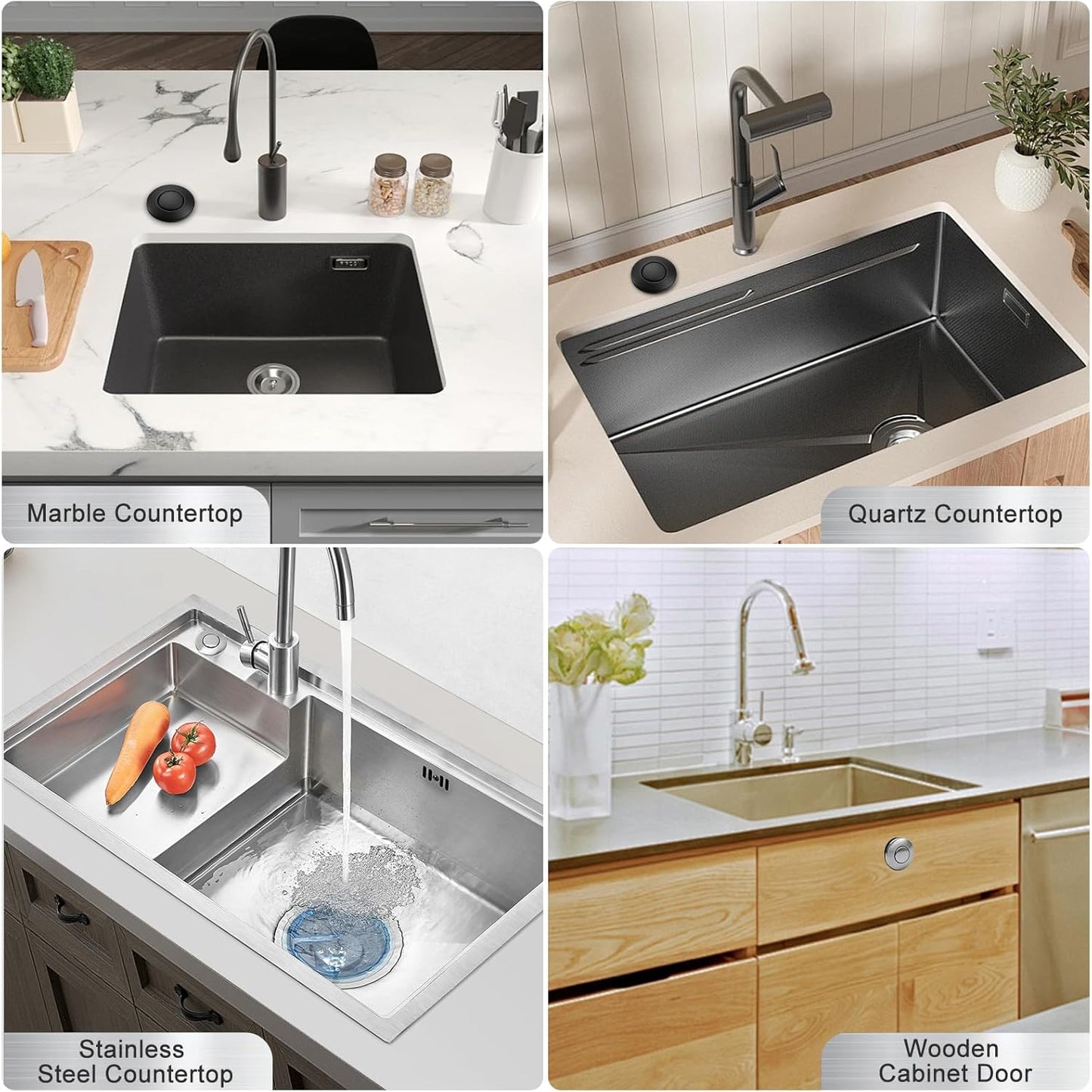 Garbage Disposal Air Switch Kit, Garbage Disposal Button, Sink Top Waste Disposer On/Off Switch, UL Listed Air Switch Compatible with All Garbage Disposals (Brushed Stainless Steel)