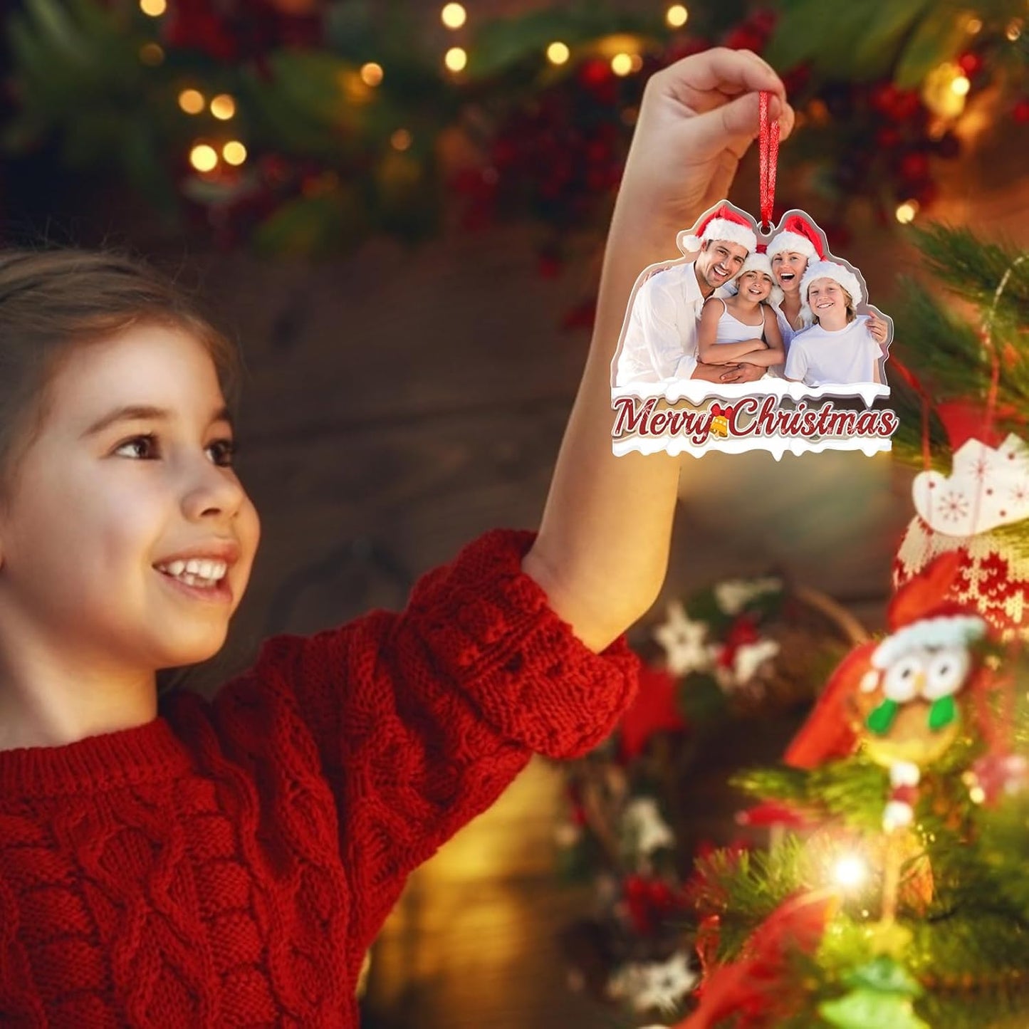 Amlion Personalized Your Photo Ornament,Custom Photo Ornament 2023 Customized Acrylic Family Picture Ornament Decor Xmas Gift for Kids Mom Dad Husband Wife Friend Pet