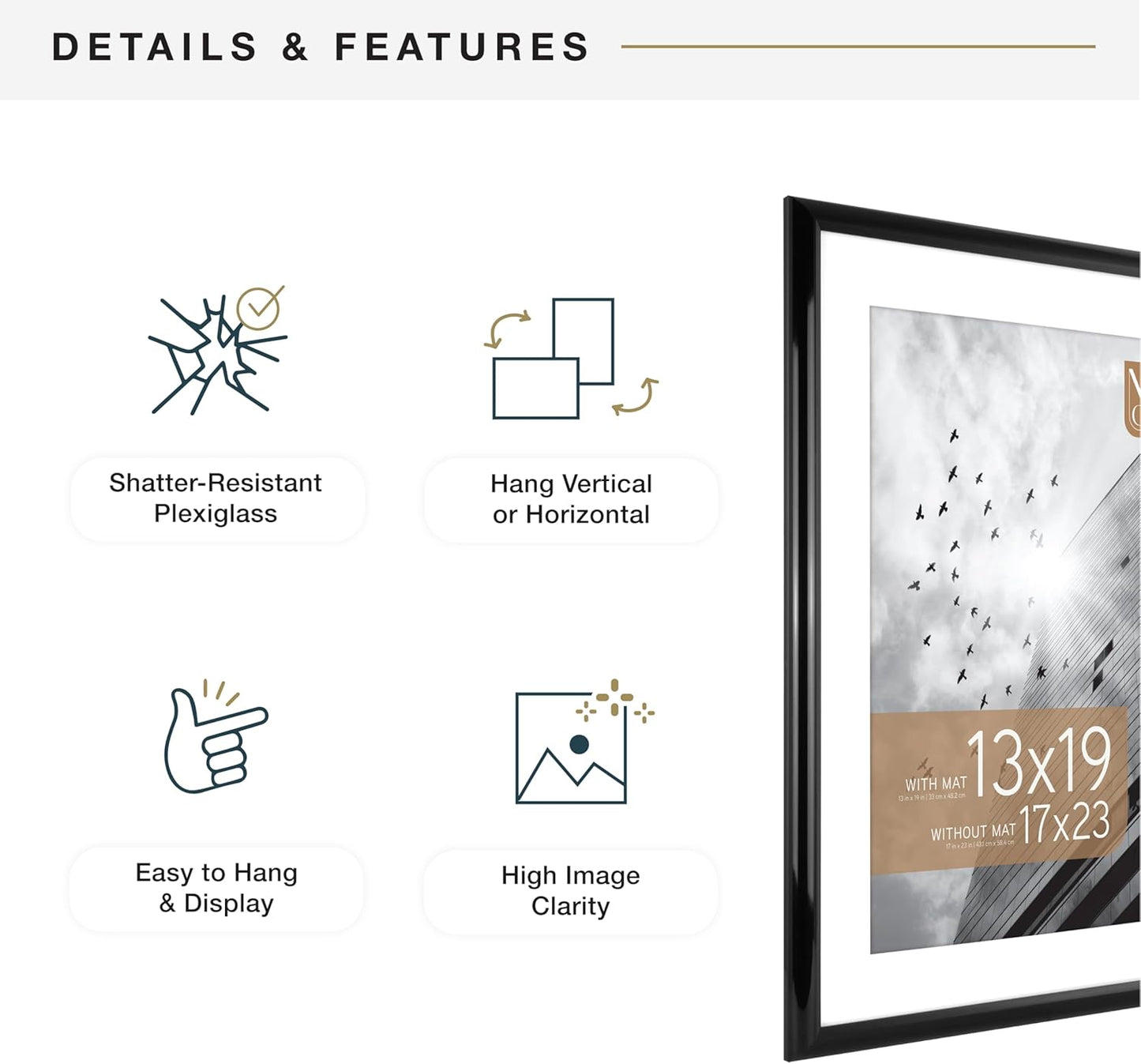 MCS Trendsetter 17x23 Matted Poster Frame with 13x19 Picture Display, Black Vertical & Horizontal Wall Hanging Large Picture Frame for Photos & Posters (1-Pack)