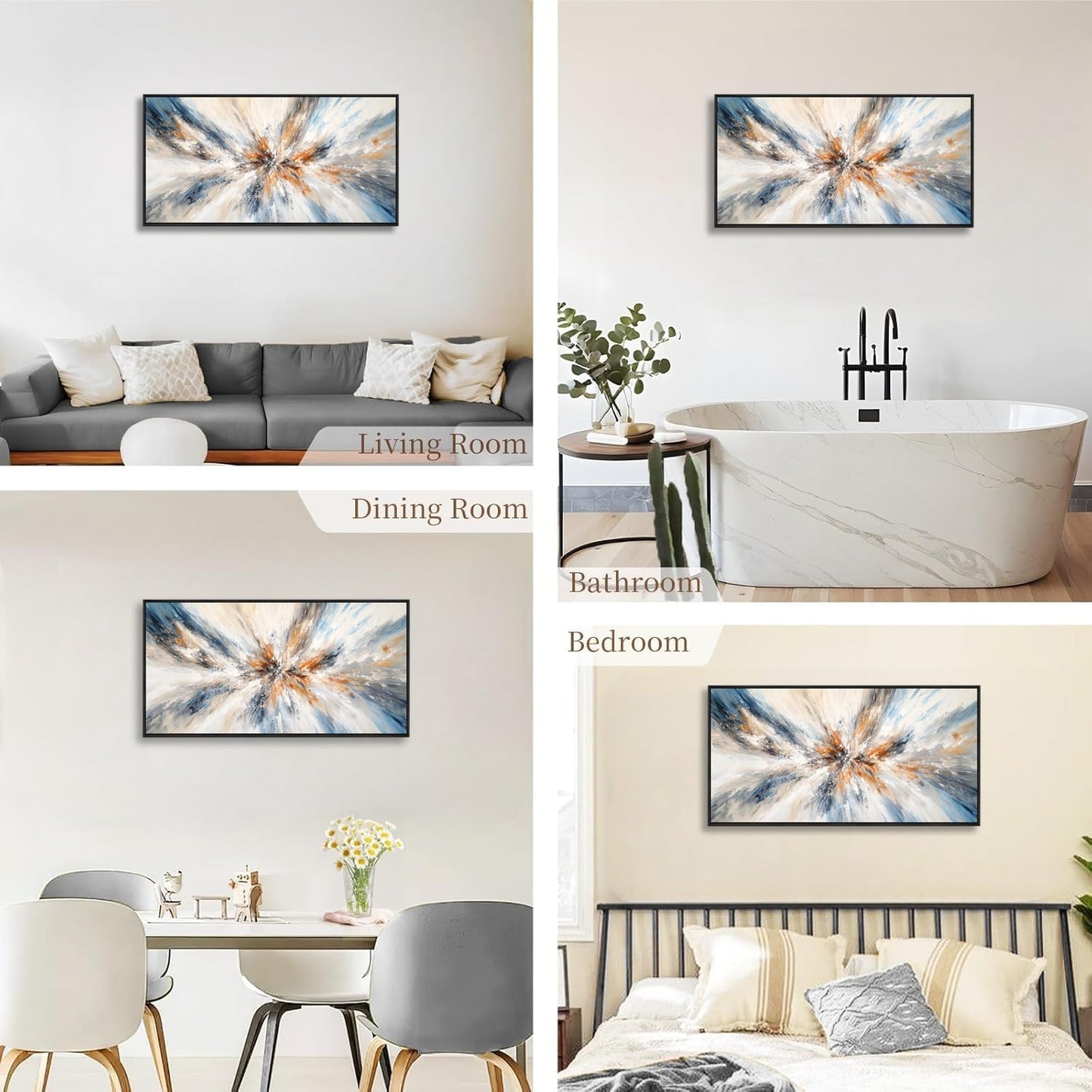 Abstract Painting Wall Art Large size Framed Canvas Prints 24" x 48" Blue and Orange Abstract Modern Minimalist Living Room Decor for Bedroom Office Wall Decor