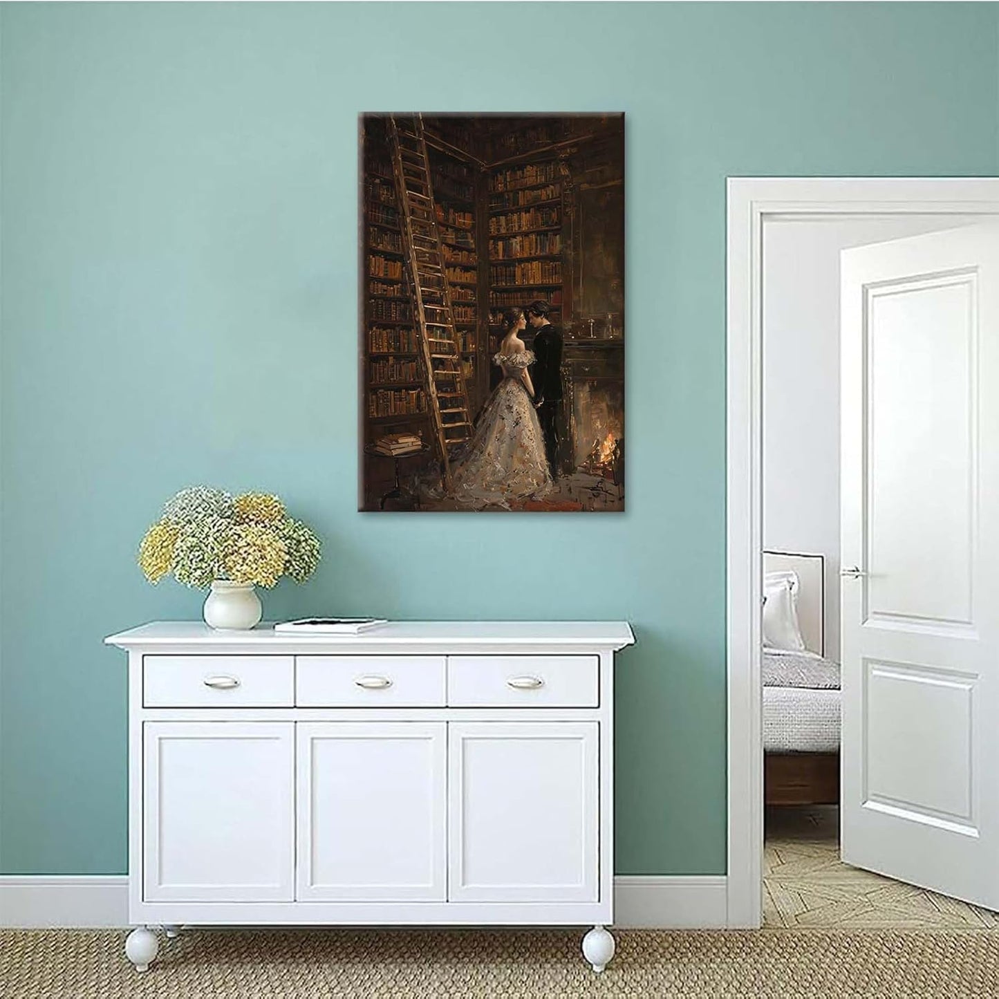 Gothic retro library scene decoration melancholy calm art college style wall aesthetic antique style home decoration suitable for bedroom living room16x24in Wood Framed