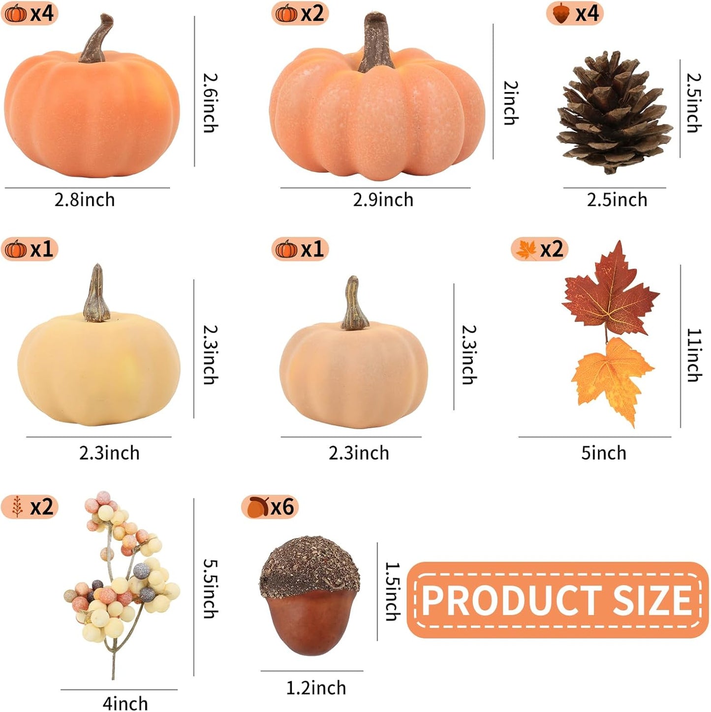 22 PCS Pumpkin Decor - Fall Decorations Plastic Pumpkins for Autumn Decorating Kit Halloween Thanksgiving Party Supplies