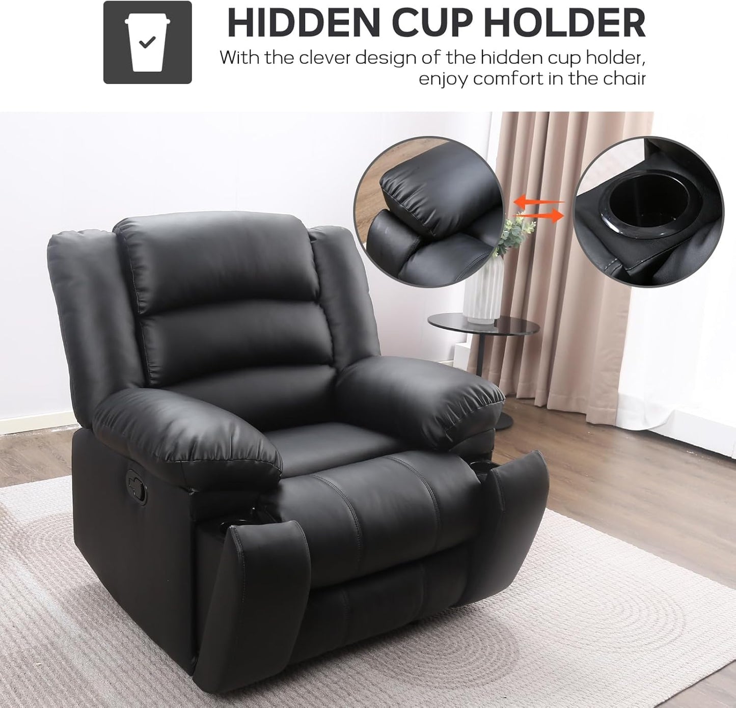 EBELLO Manual Faux Leather Recliner Sofa Set, Recliner Chair, Loveseat Reclining Sofa and 3 Seat Sofa, Couch Set for Living Room, Bedroom, Meeting Room, Black