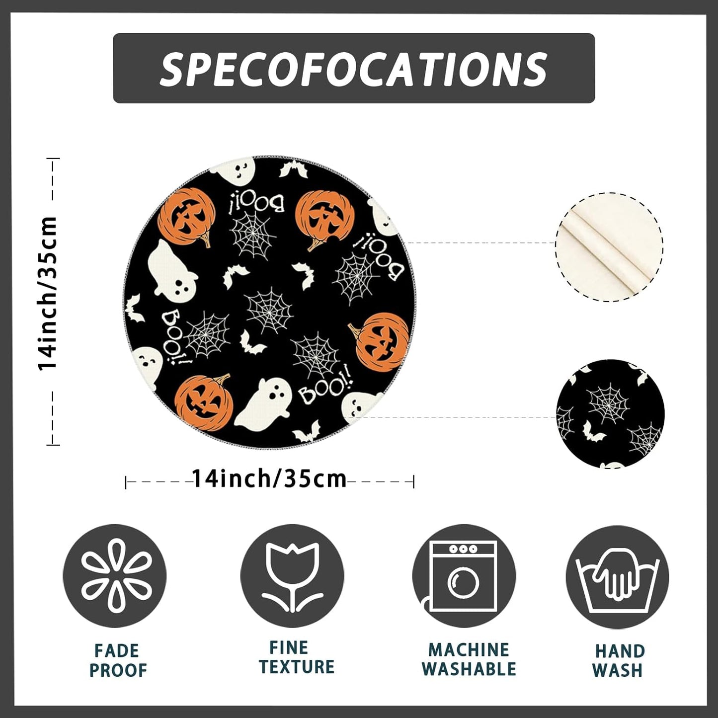 XCHI Boo Spooky Ghost Pumpkin Halloween Round Placemats Set of 4 Table Mats Table Decorations 14x14 Inch