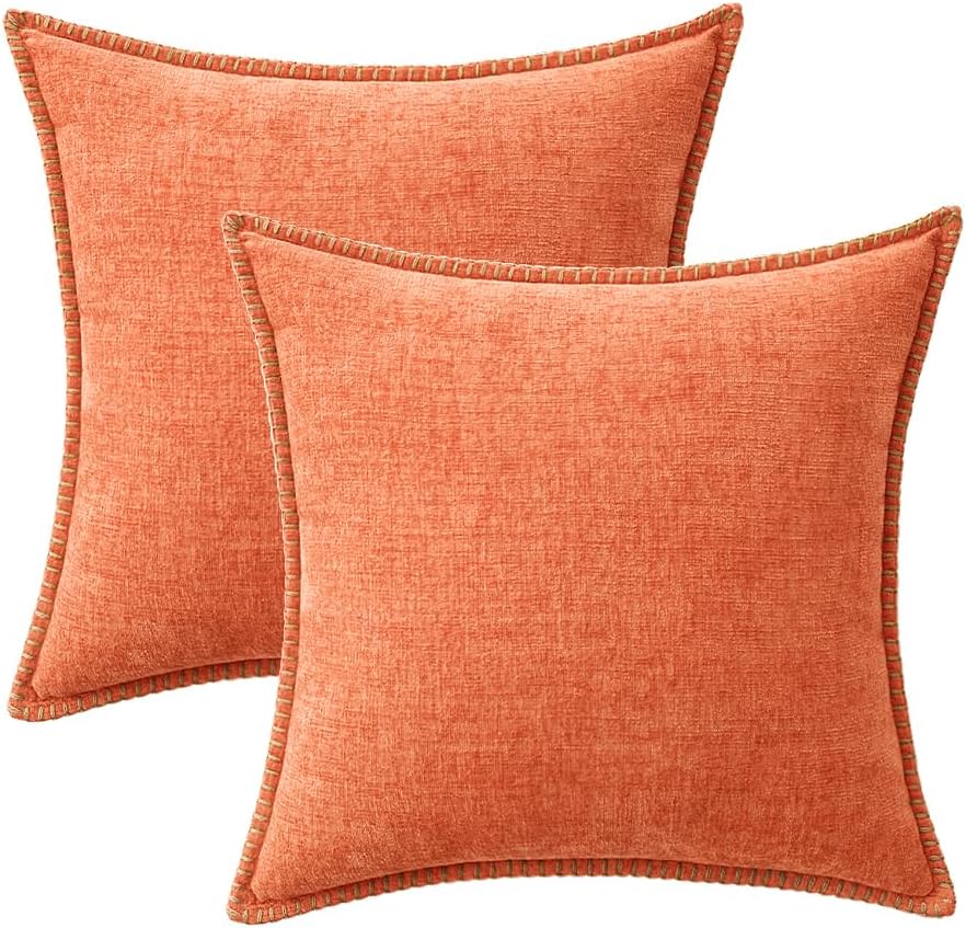 MIULEE Pack of 2 Couch Throw Pillow Covers 20x20 Inch Coral Red Farmhouse Decorative Pillow Covers with Stitched Edge Soft Chenille Solid Dyed Pillow Covers for Sofa Bed Living Room