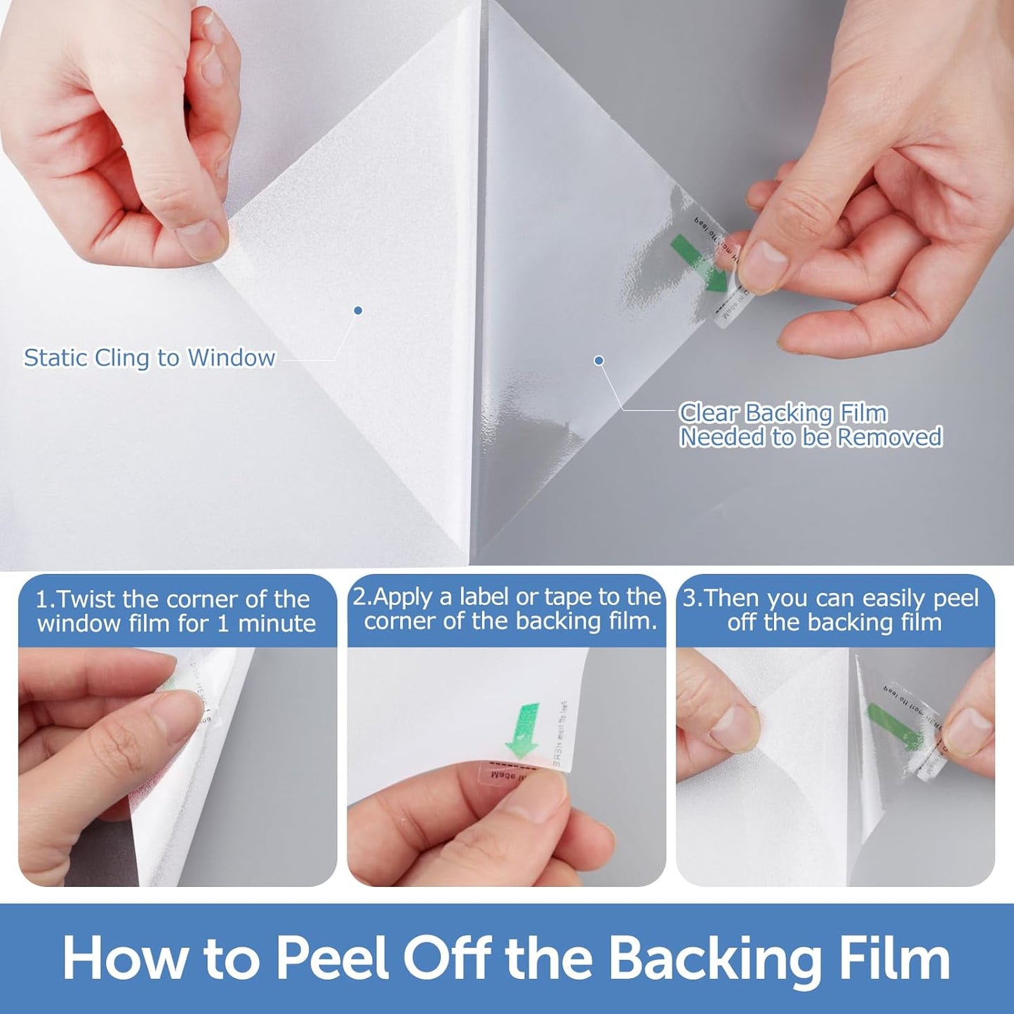 HIDBEA Frosted Window Privacy Film - Non Adhesive Static Cling Glass Stickers Sun UV Blocking Heat Control Door Covering Decals for Home Office, Frosted White, 11.8 x 78.7 Inch