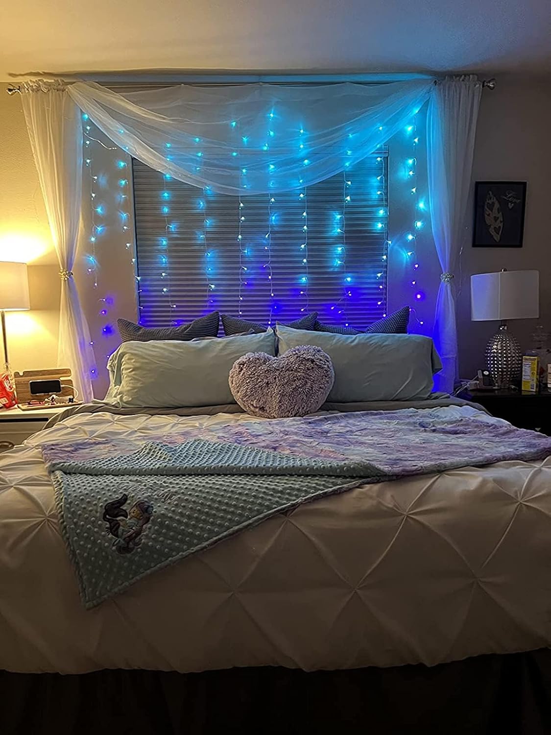 Curtain Fairy Lights Teal Blue Purple Ombre with Remote, Led String Lights for Girls Room Mermaid Unicorn Twinkle Wall Hanging Frozen Turquoise Lavender Lilac