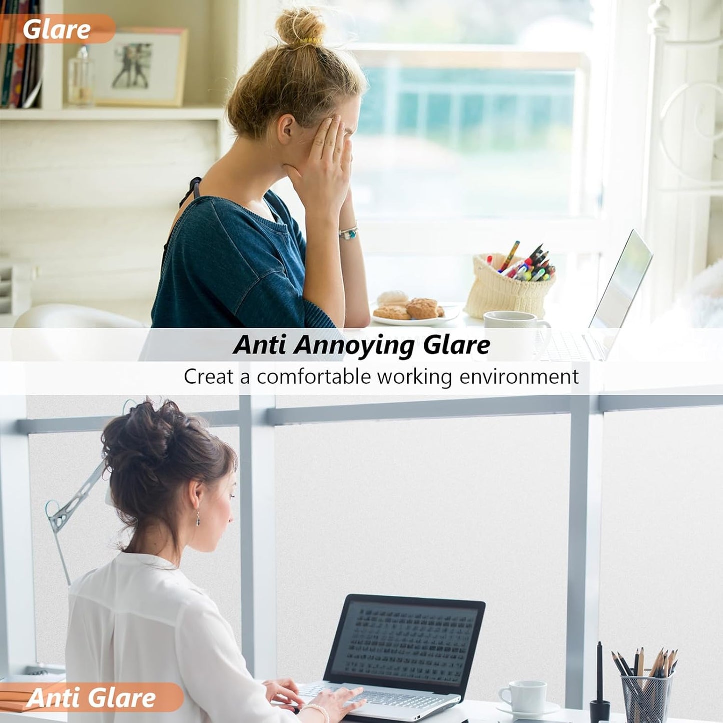 Kromapolis Window Privacy Film Frosted Glass Window Film, Heat Blocking Privacy Film for Glass Windows, Static Cling Non-Adhesive Frosting Window Stickers for Door Home (Frosted, 29.5 x 157.4 inch)