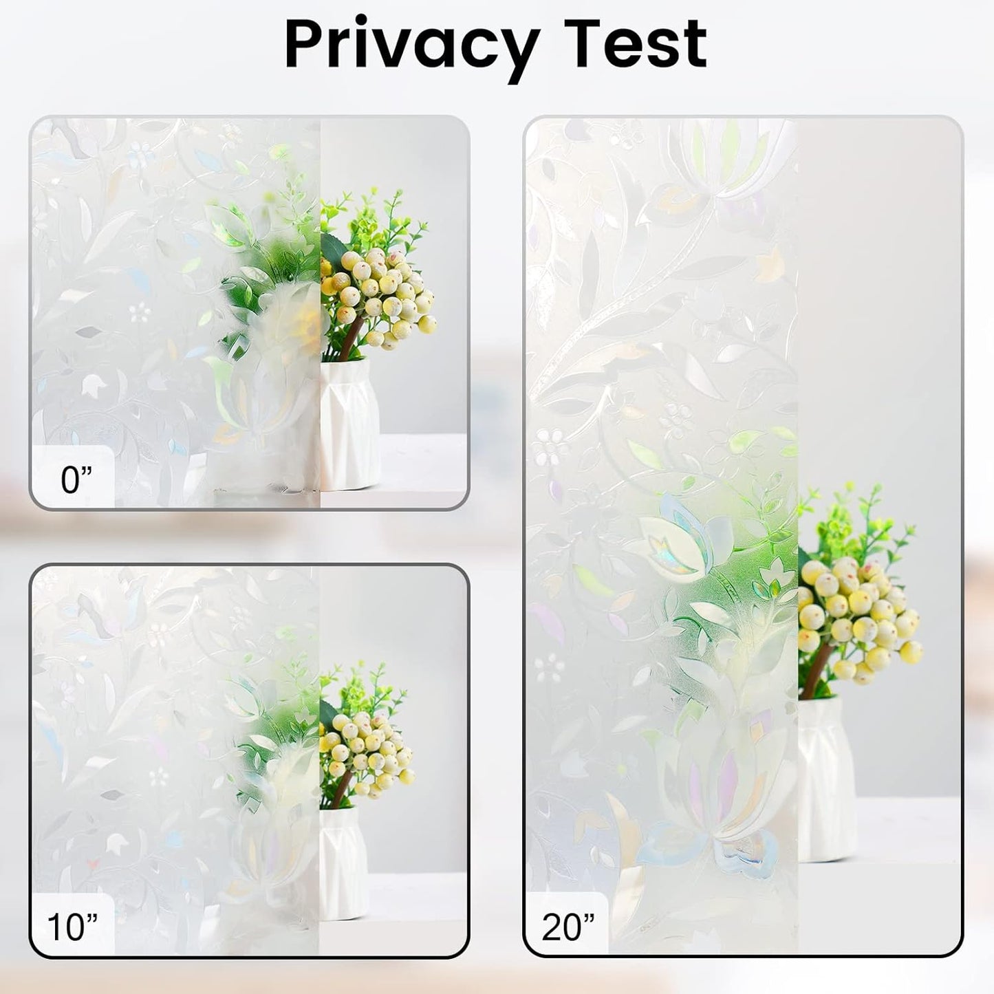 DOWELL Window Privacy Film, 3D Stained Glass Rainbow Films, Decorative Window Vinyl Sun Blocker Door Covering, Static Cling Non-Adhesive Glass Sticker for Home, Blooming Flowers, 35.4"x157.4"