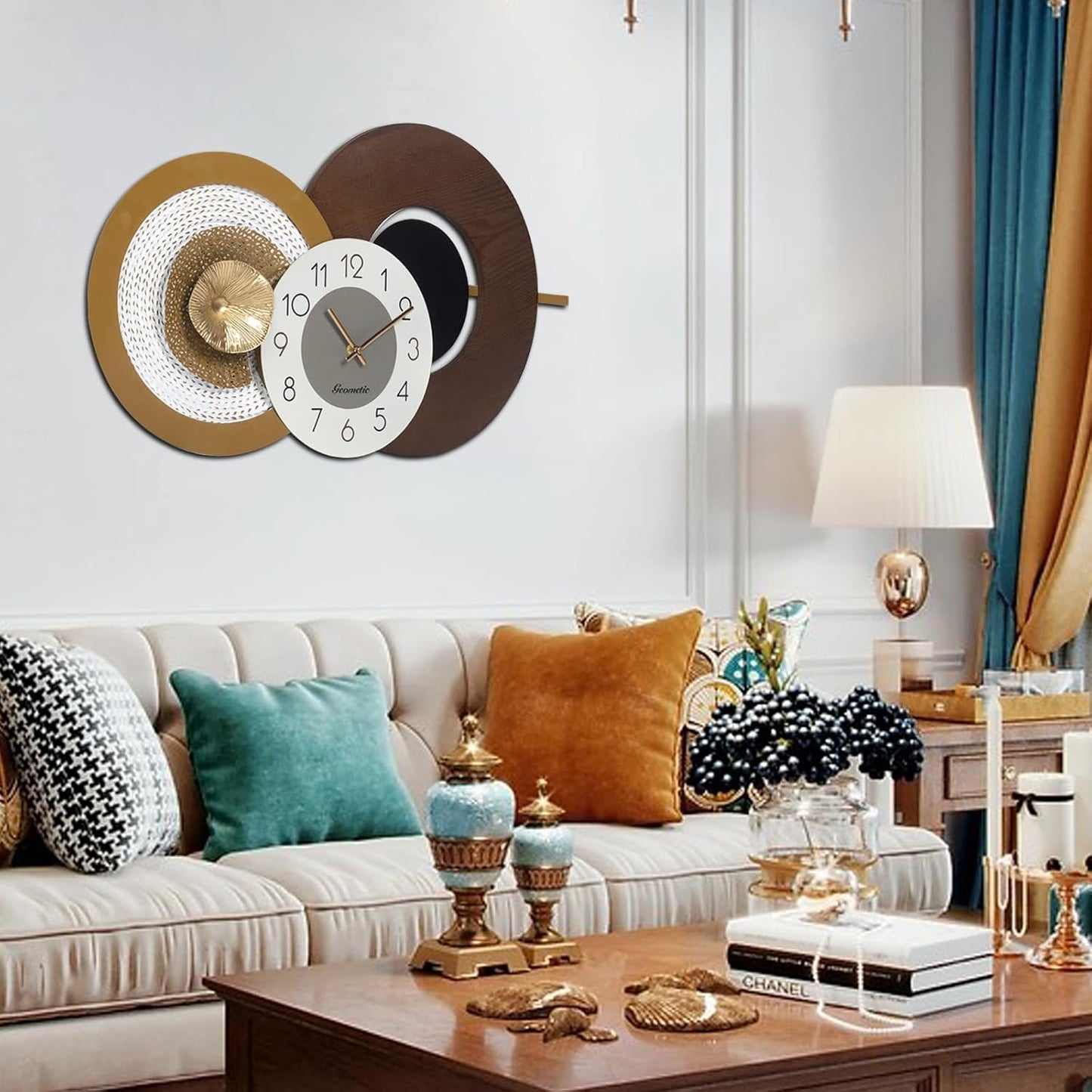 38X21.2 Inch Extra Large Modern Wall Clock, Oversized Wood and Metal Frame Farmhouse Clock, Antique Gold Big Wall Clocks for Living Room, Kitchen, Bedroom, Office