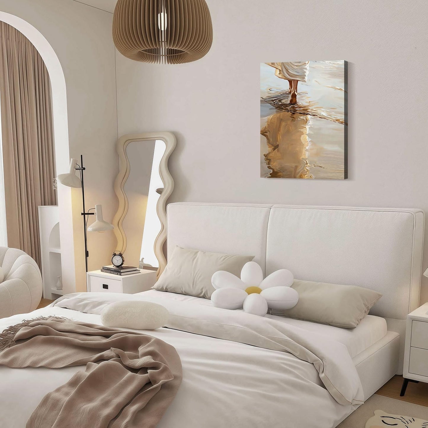 Framed Jesus Walking on the Beach Christian Religious Coastal FaithWall Art Decor Canvas Print Poster Gallery Picture Artwork for Living Room Bedroom 16x24 Inch Ready to Hang