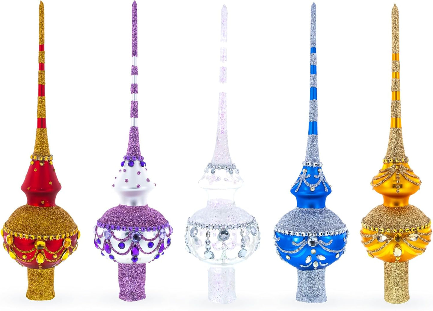 Enchanted Emerald Jeweled Green Blown Glass Christmas Tree Topper 11 Inches