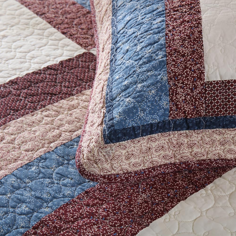 Cotton Bedding Quilt Sets 3 Pieces Reversible Coverlet Sets All Season Boys Real Patchwork Bedspread, MediterraneanStar Pattern,King Size