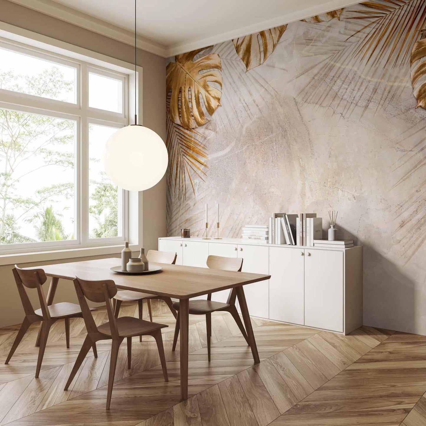 artgeist Wall Mural Tropical Leaves 116x83 in - XXL Peel and Stick Self-Adhesive Wallpaper Removable Large Sticker Foil Wall Decor Print Picture Image Design Monstera Palm Green Leaves b-C-0788-a-a