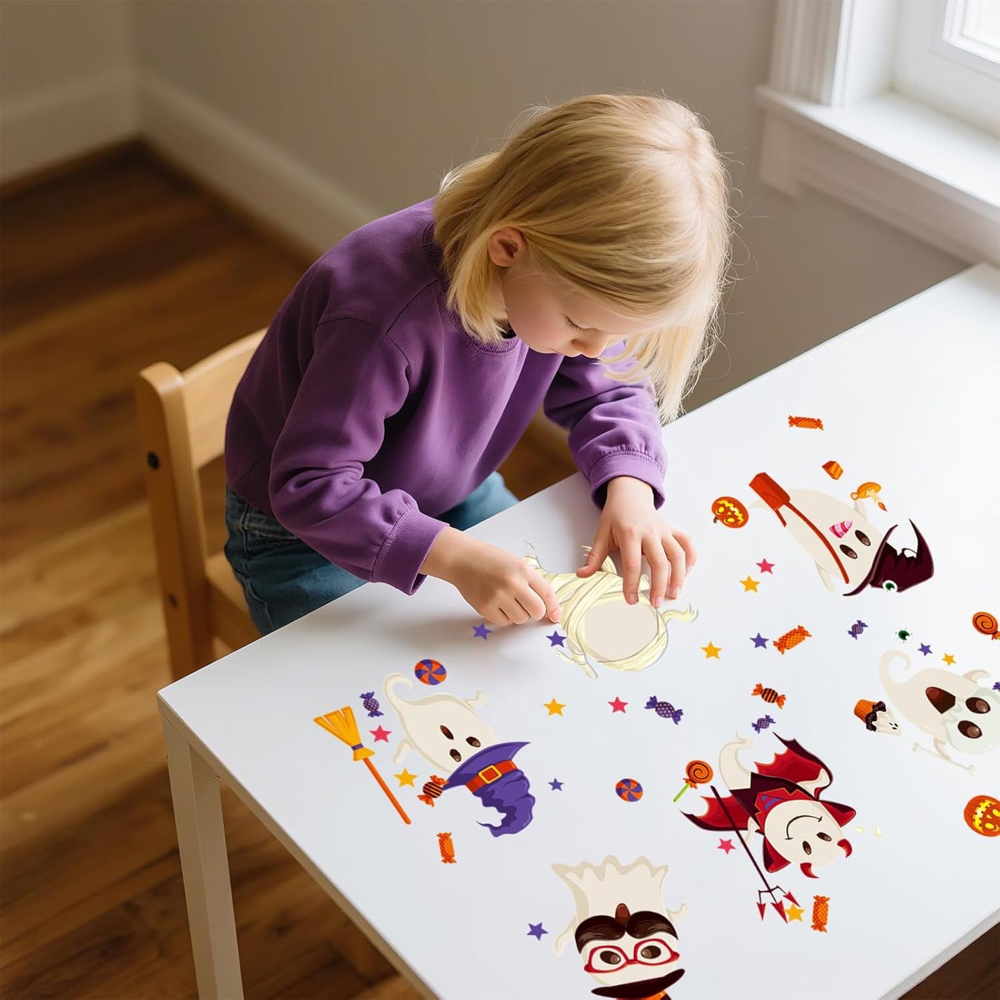 6 Sheet Halloween Stickers Clings Cute Ghost Decals Decor for Kids, Vintage Ghost Evil Pumpkin Reusable Window Stickers for Halloween Party Supplies Home Glass Decorations