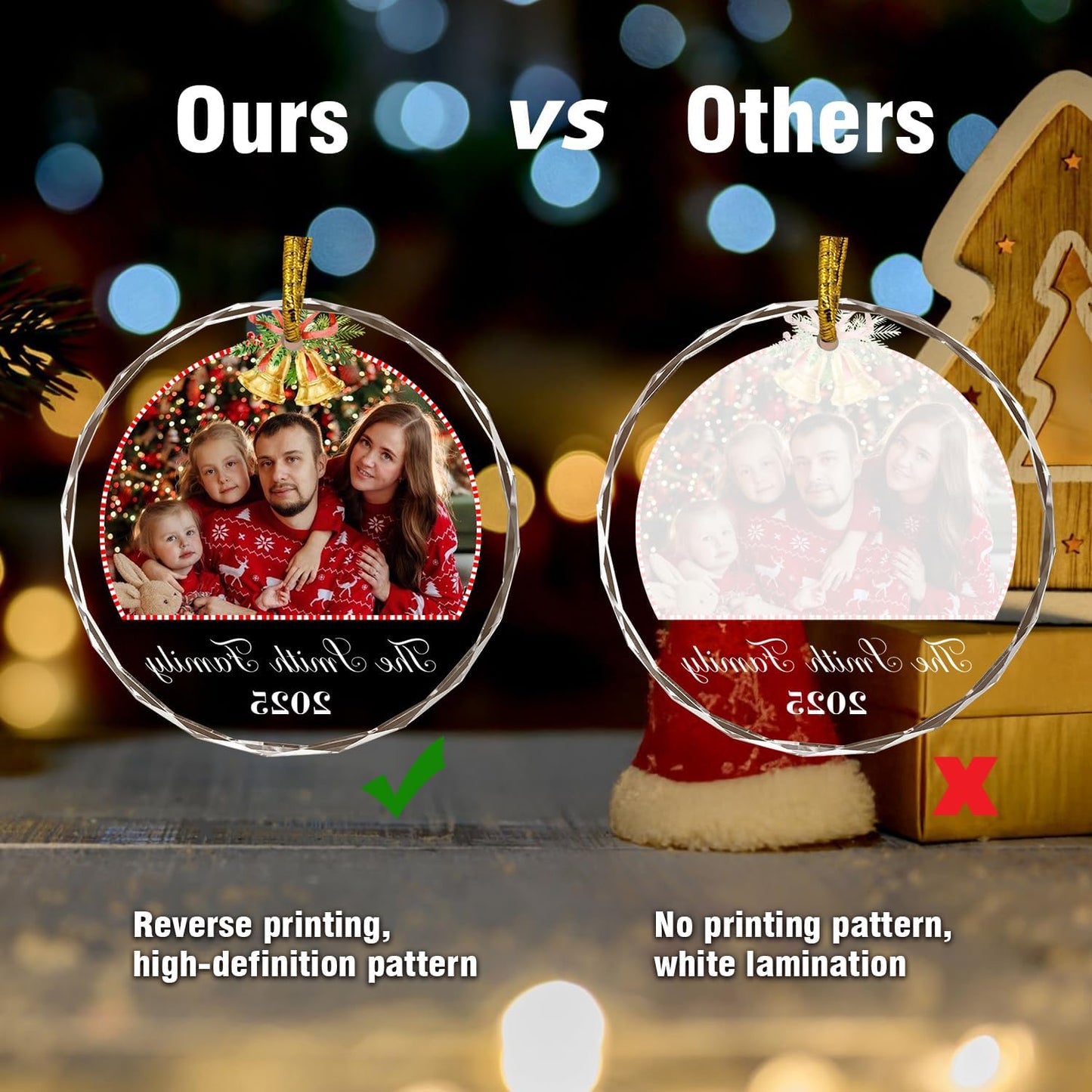 Christmas Tree Decor, Personalized Crystal Photo Ornaments, Custom Ornaments for Family, Decorative Hanging Crystal Pendant, Design Your Own Picture, Gifts for Mom/Dad