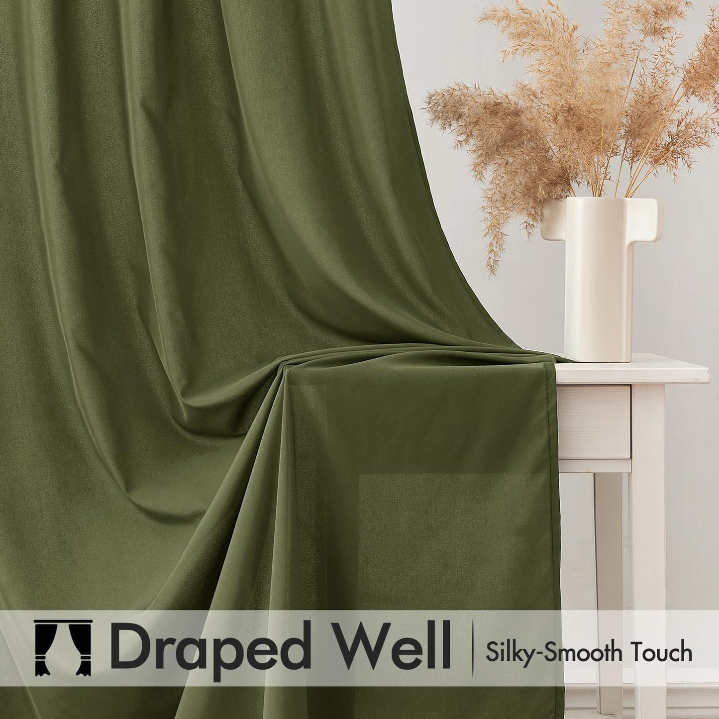 MIULEE Olive Green Privacy Sheer Curtains That Let Light in 96 Inches Long Non-See-Through Semi Sheer Curtain Light Filtering Window Curtains Drapes for Living Room Bedroom 2 Panels Set 42 X 96